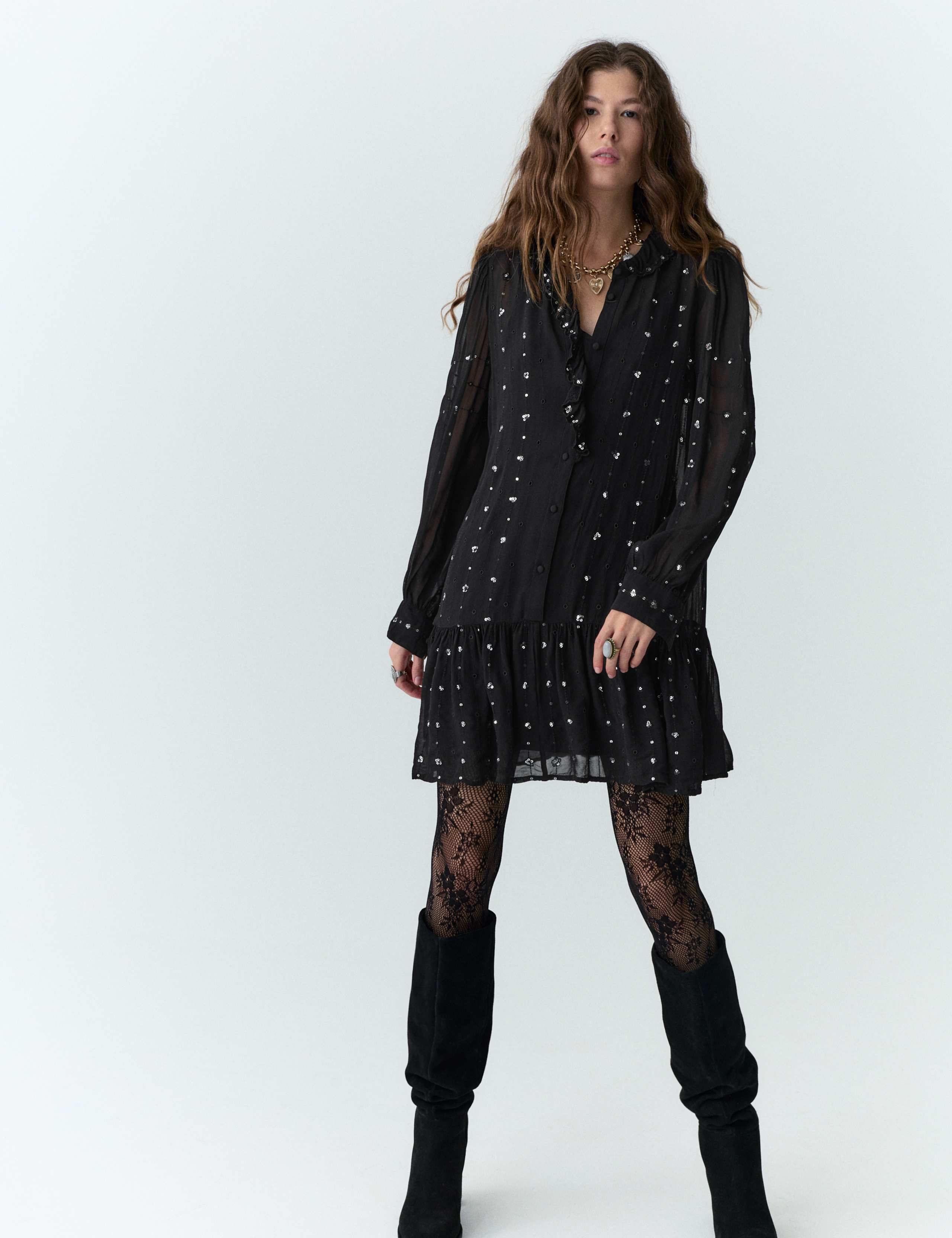 Chiffon Subtle Sequin Mini Tiered Dress 3 of 5