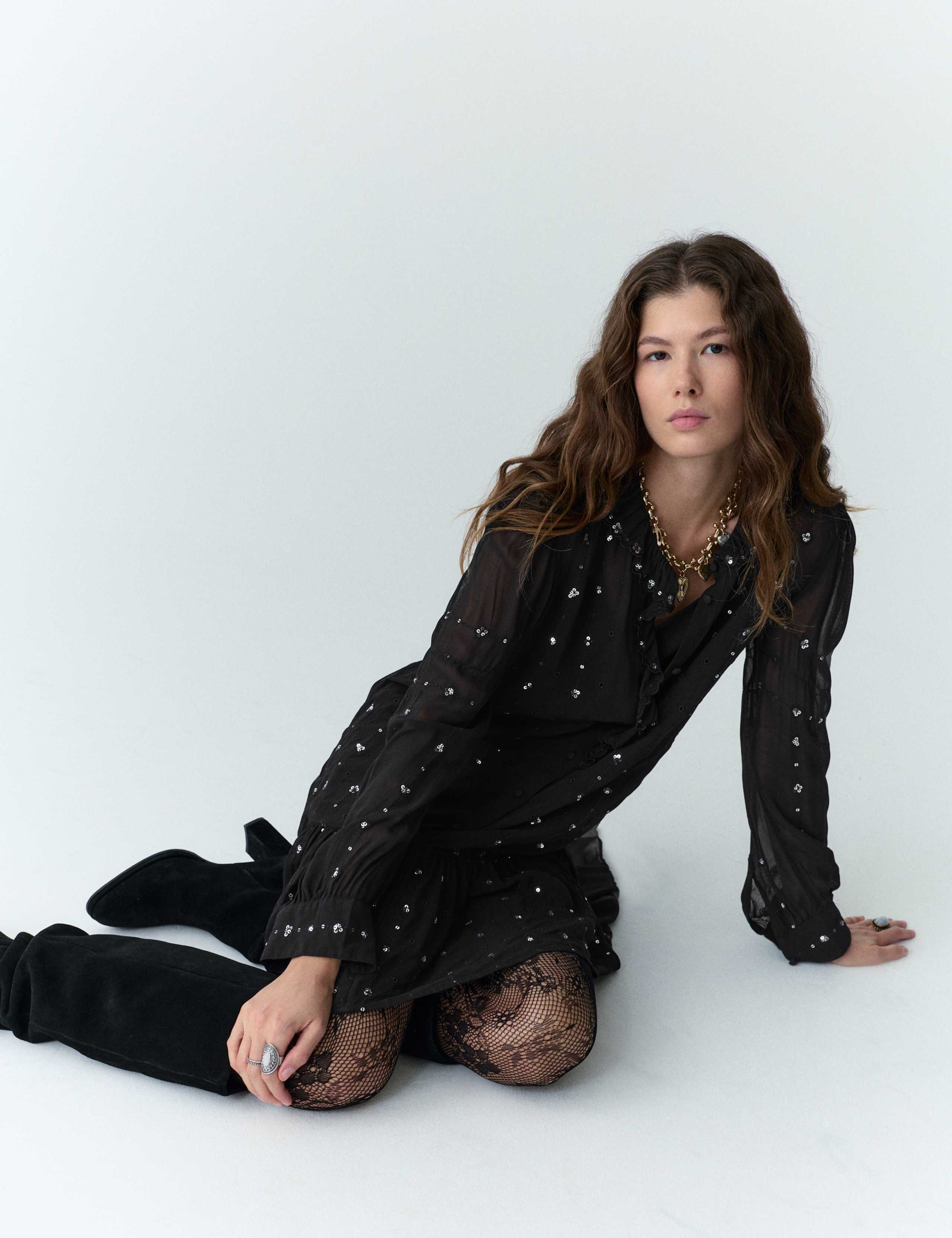Chiffon Subtle Sequin Mini Tiered Dress 4 of 5