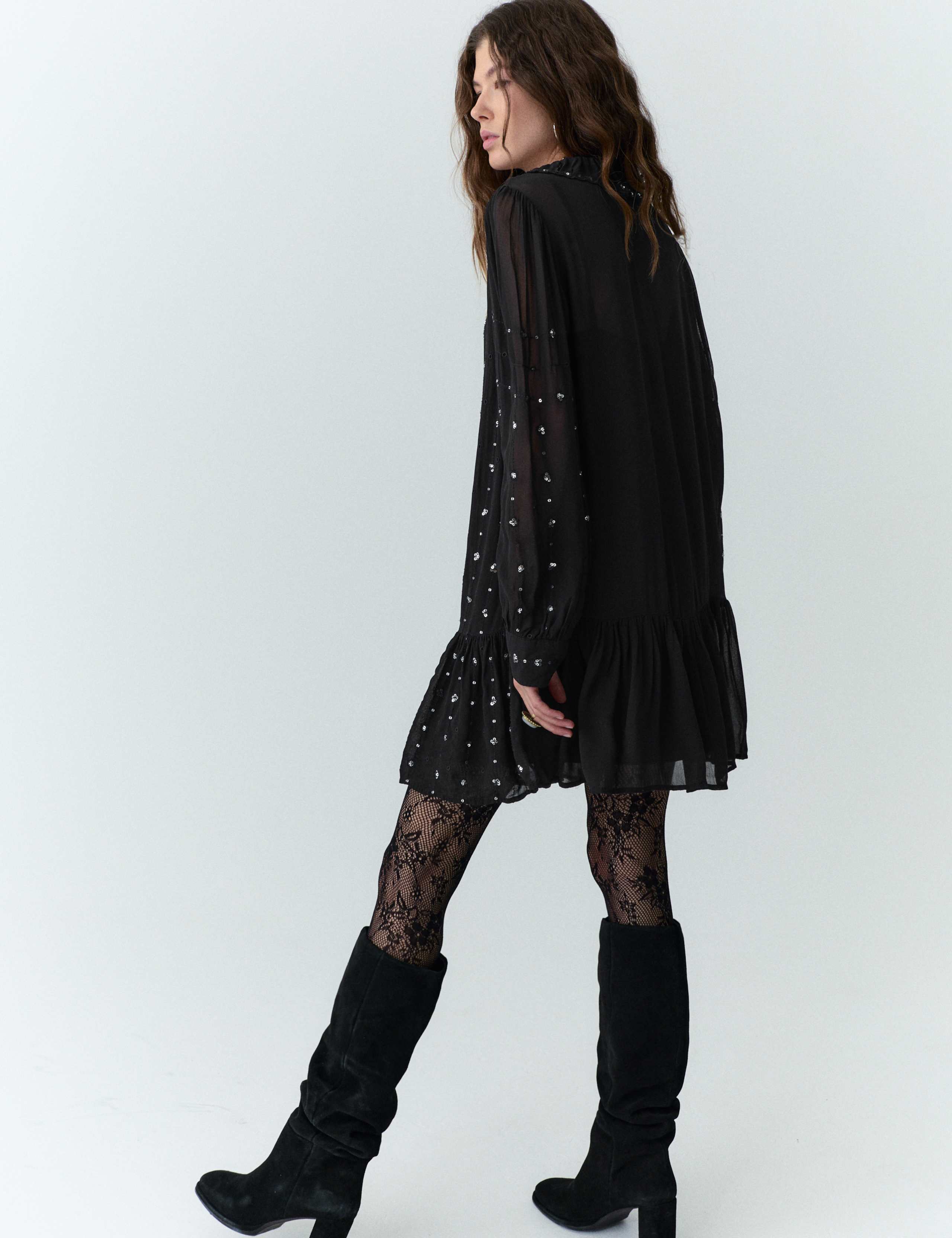 Chiffon Subtle Sequin Mini Tiered Dress 5 of 5