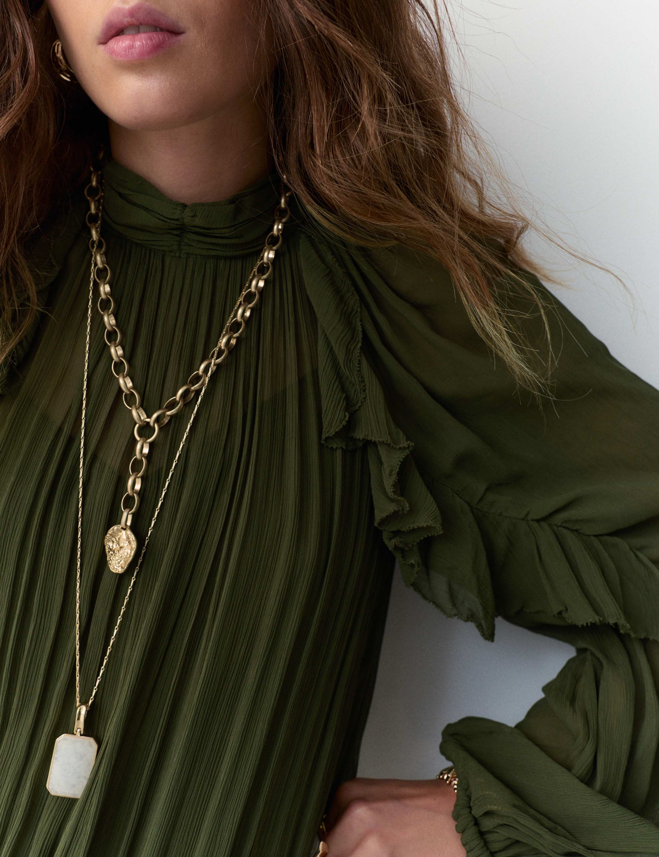 Chiffon High Neck Ruffle Midi Tiered Dress 3 of 6