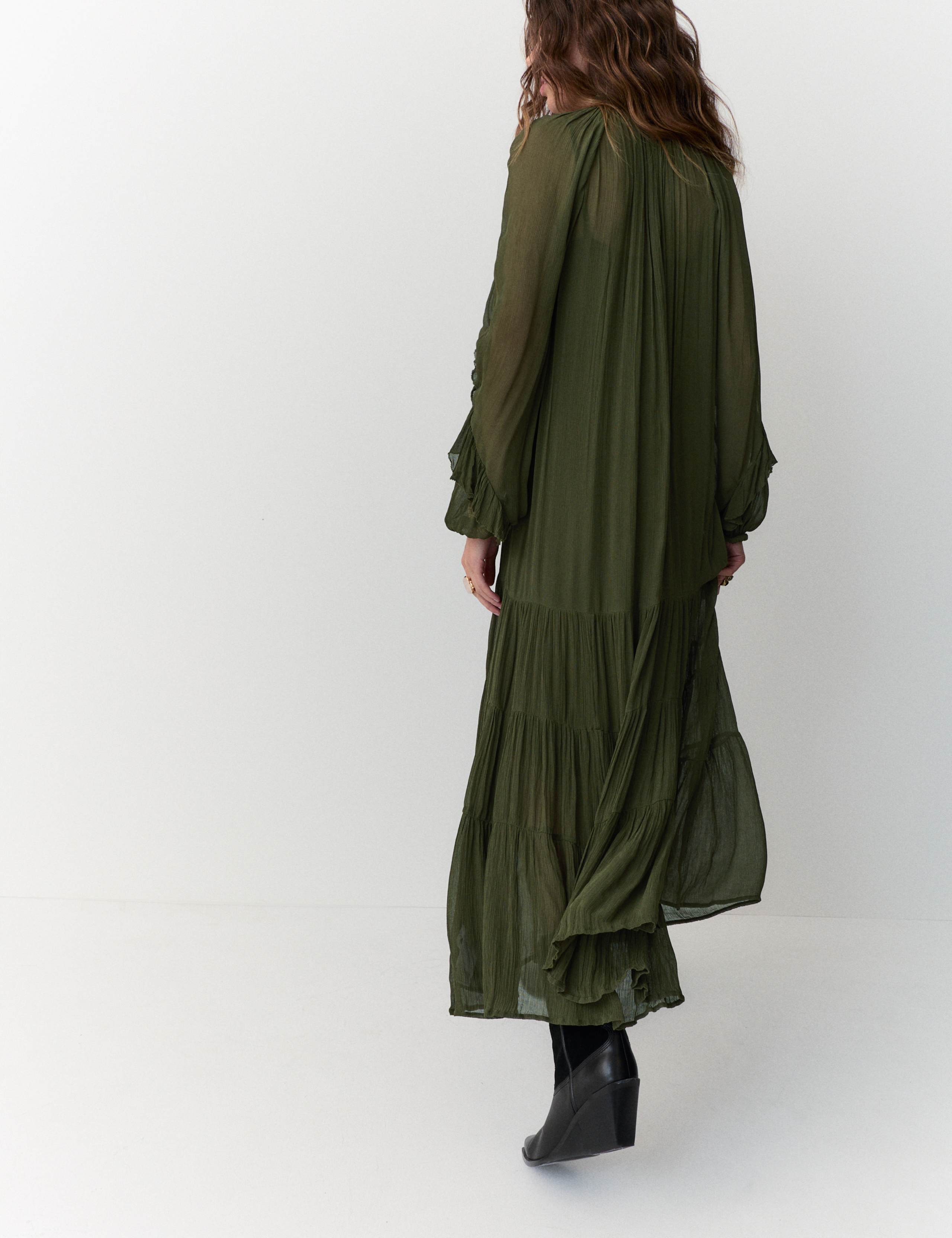 Chiffon High Neck Ruffle Midi Tiered Dress | Per Una | M&S