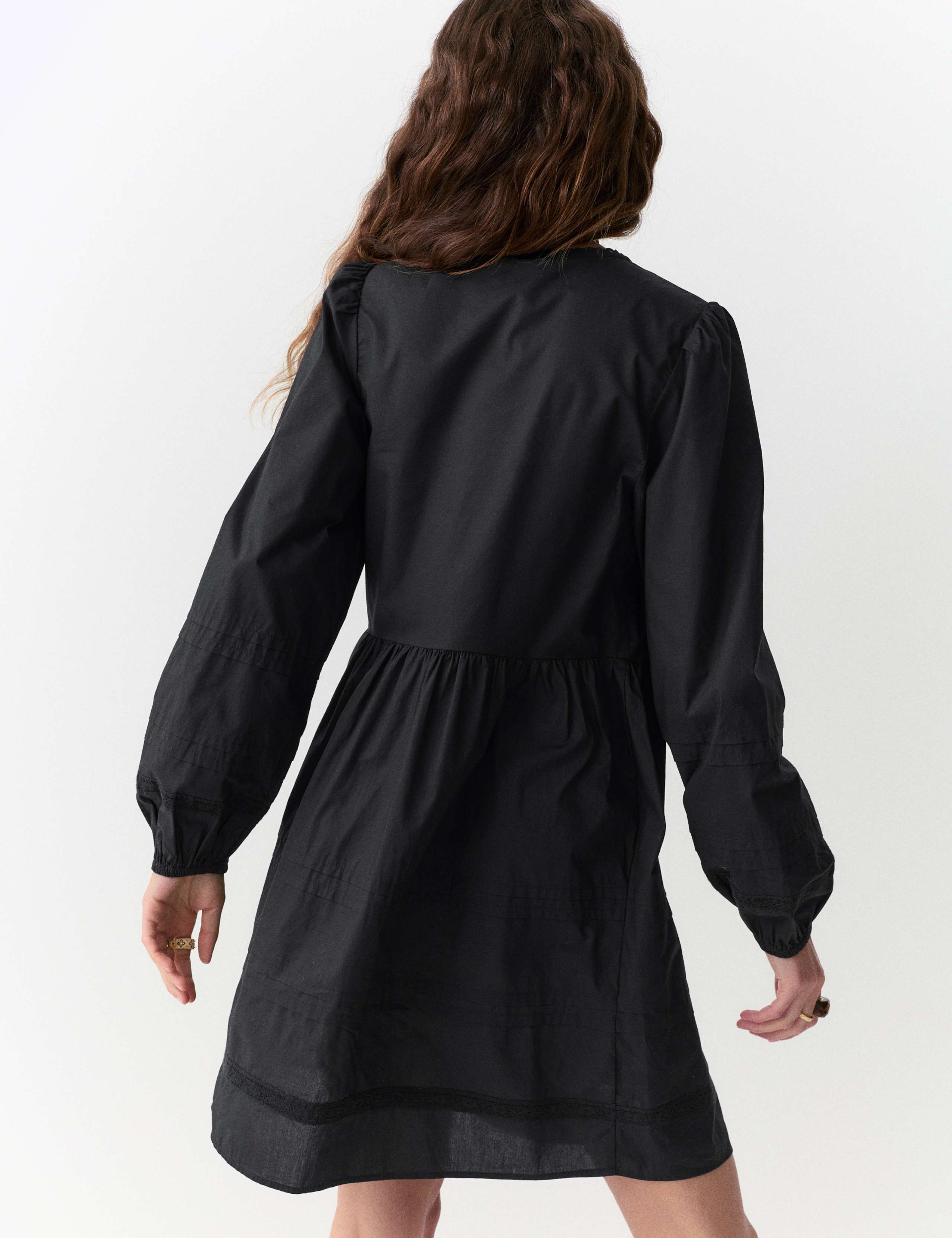 Pure Cotton Tie Neck Pleated Mini Dress 5 of 6