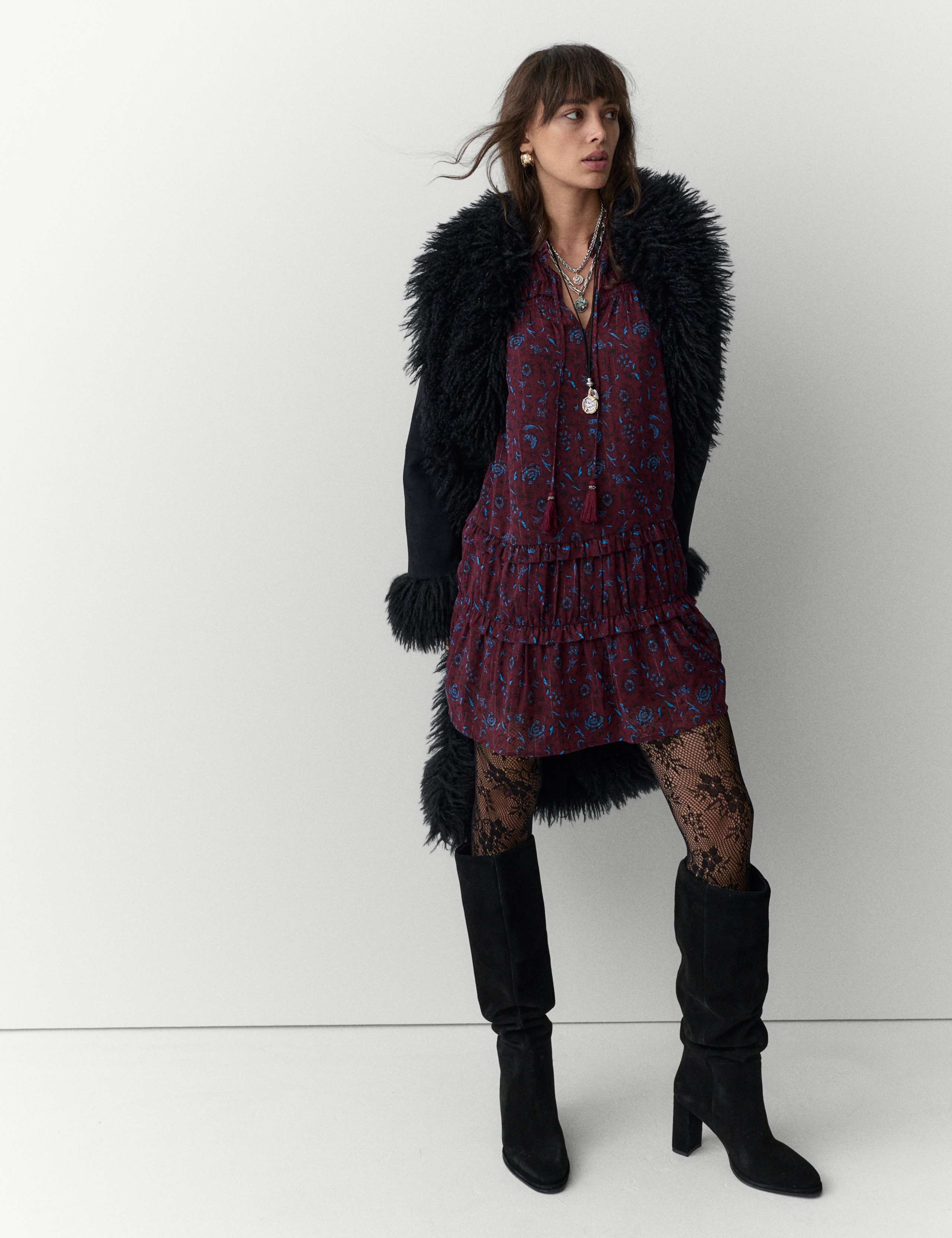 Chiffon Printed Metallic Mini Skater Dress 2 of 5