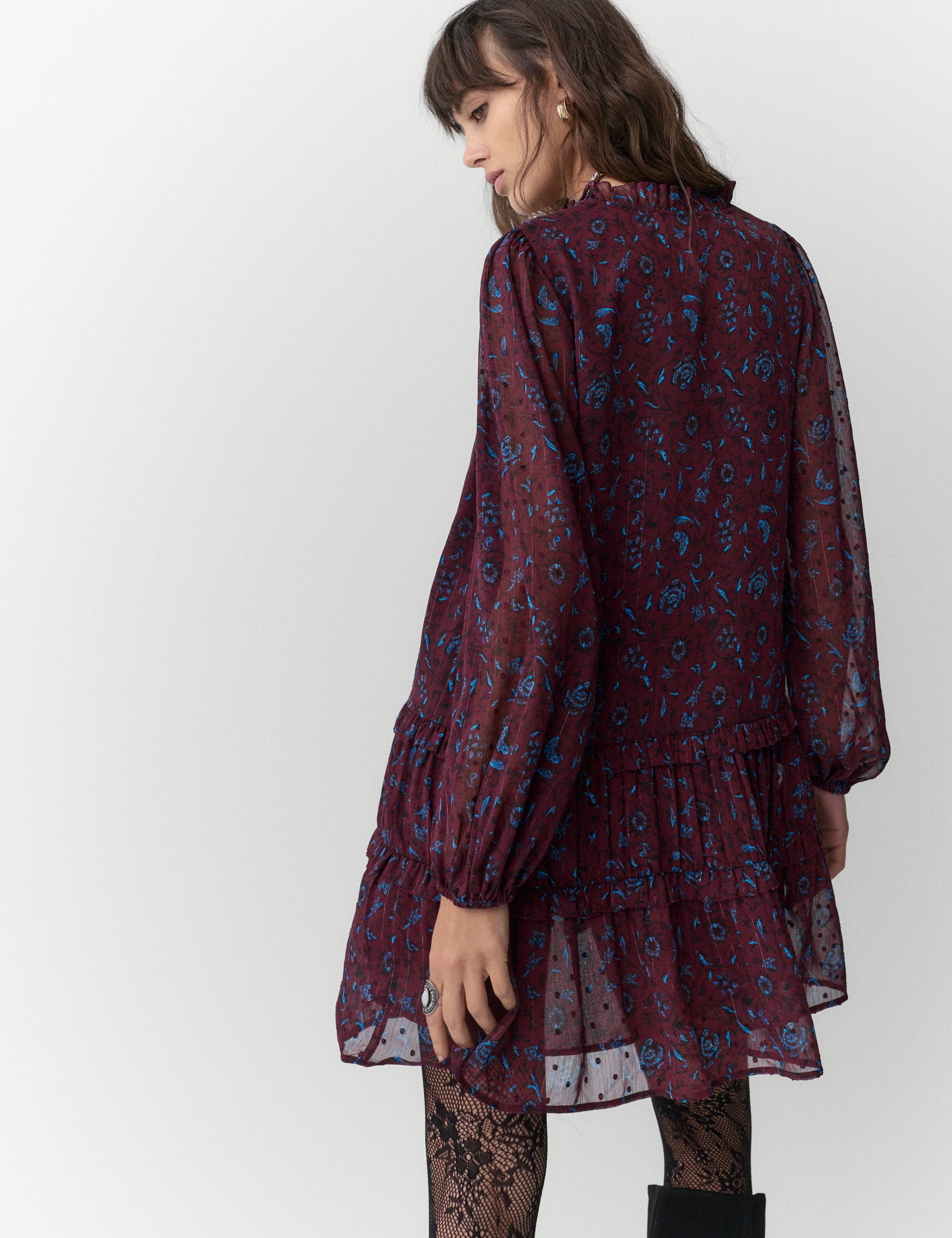 Chiffon Printed Metallic Mini Skater Dress 3 of 5