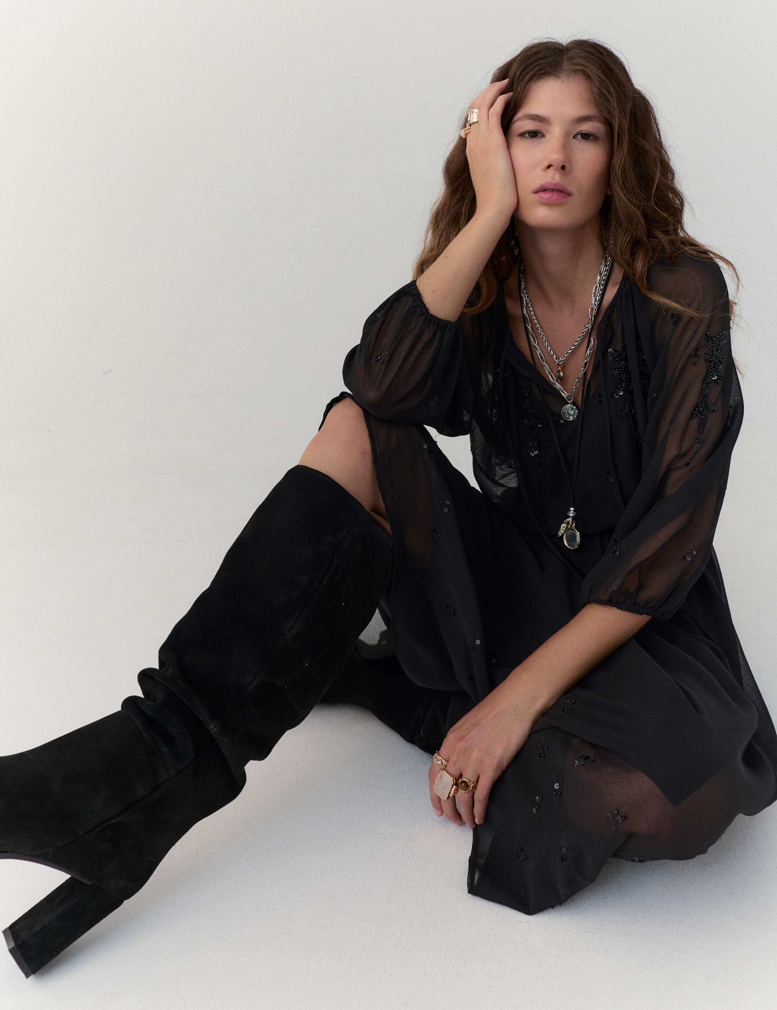 Embellished Tie-Neck Midi Waisted Dress 5 of 6
