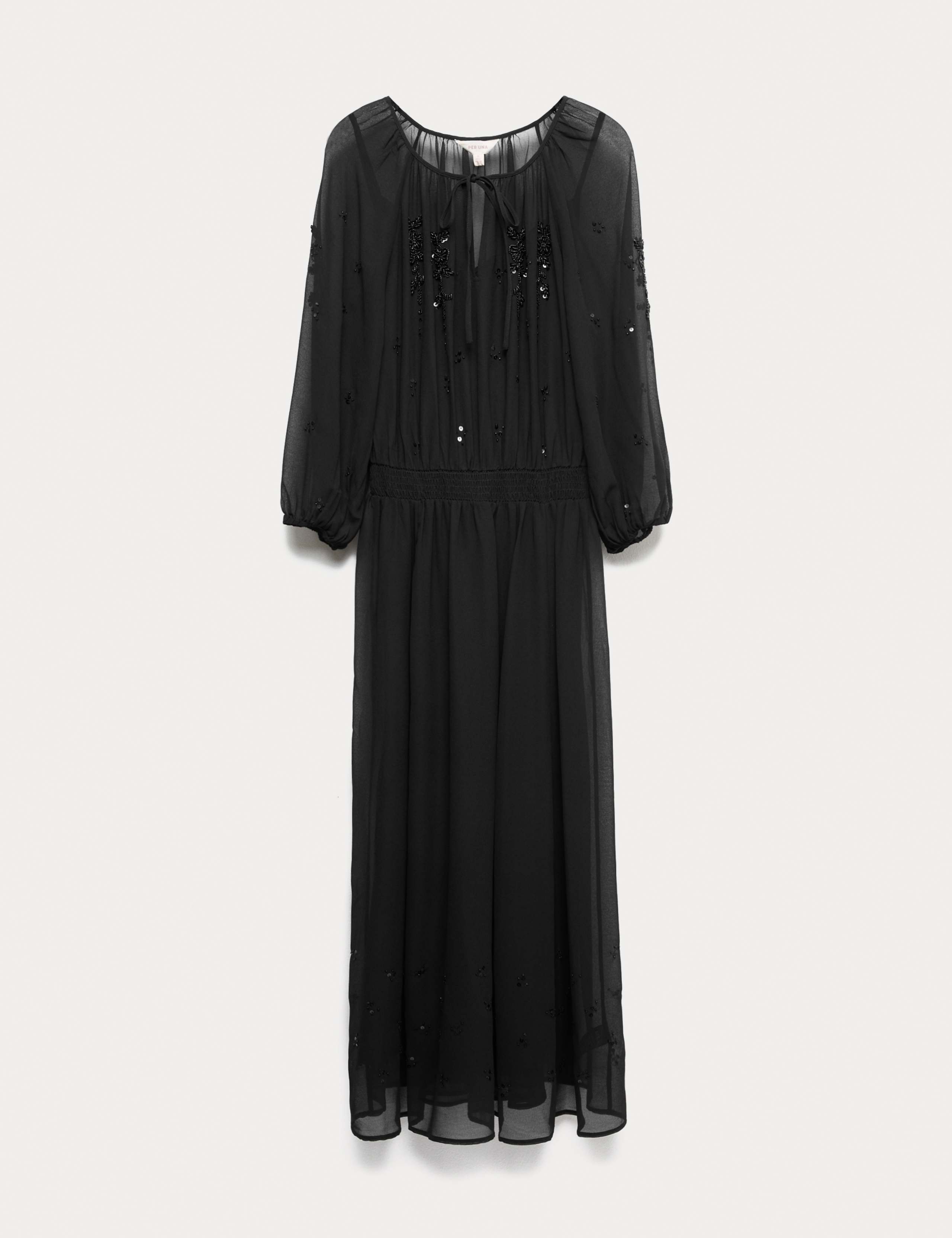 Embellished Tie-Neck Midi Waisted Dress 2 of 6