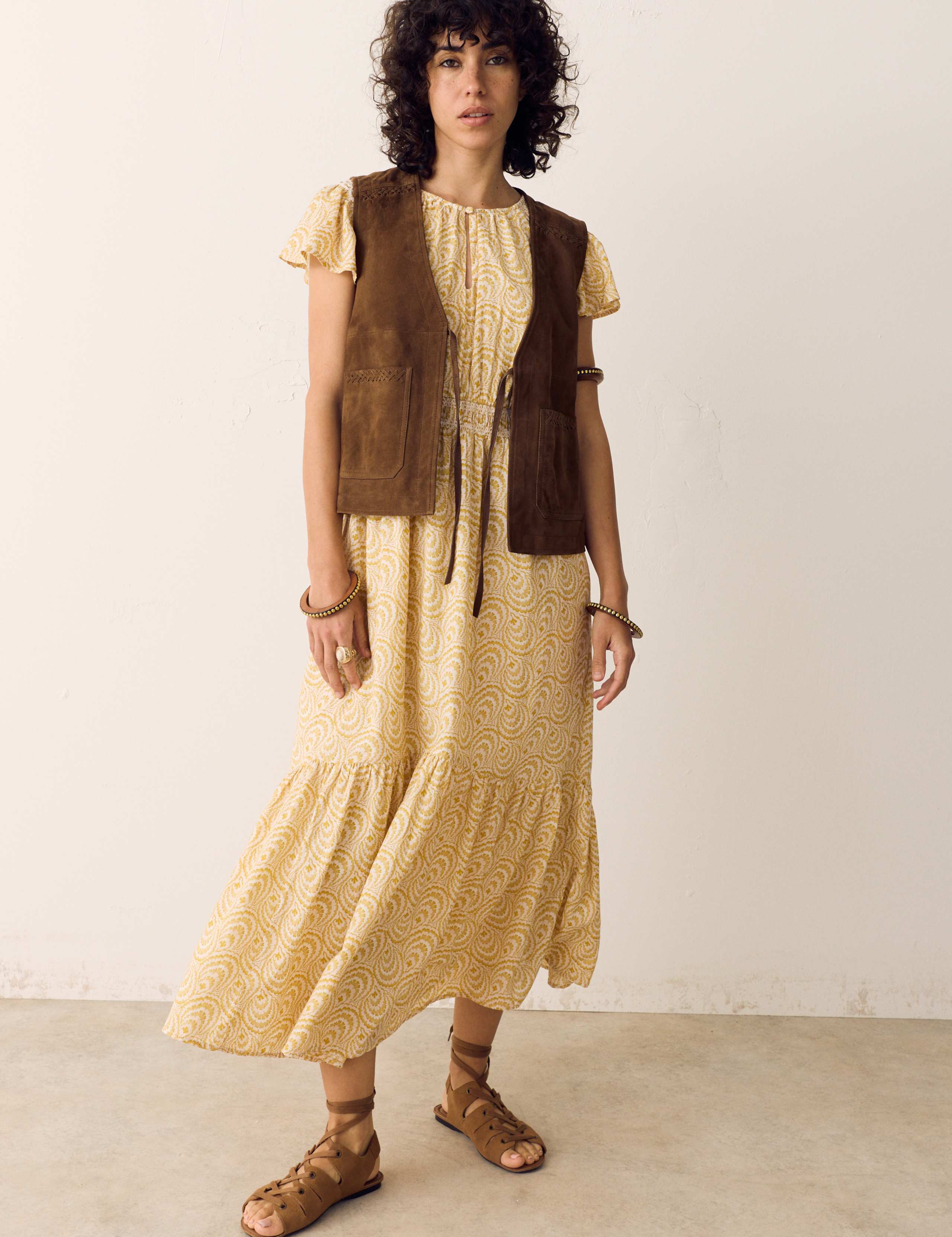 Cotton Rich Printed Midi Waisted Dress 1 of 6