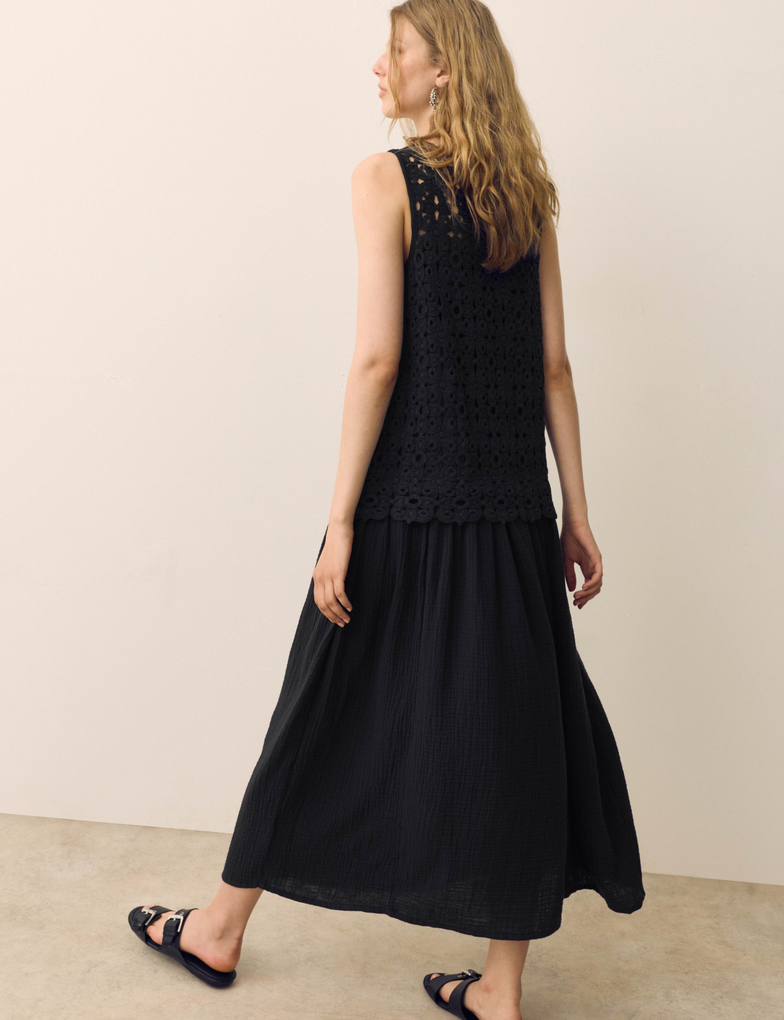 Pure Cotton Crochet Style Double Cloth Mix Midi Dress 4 of 5