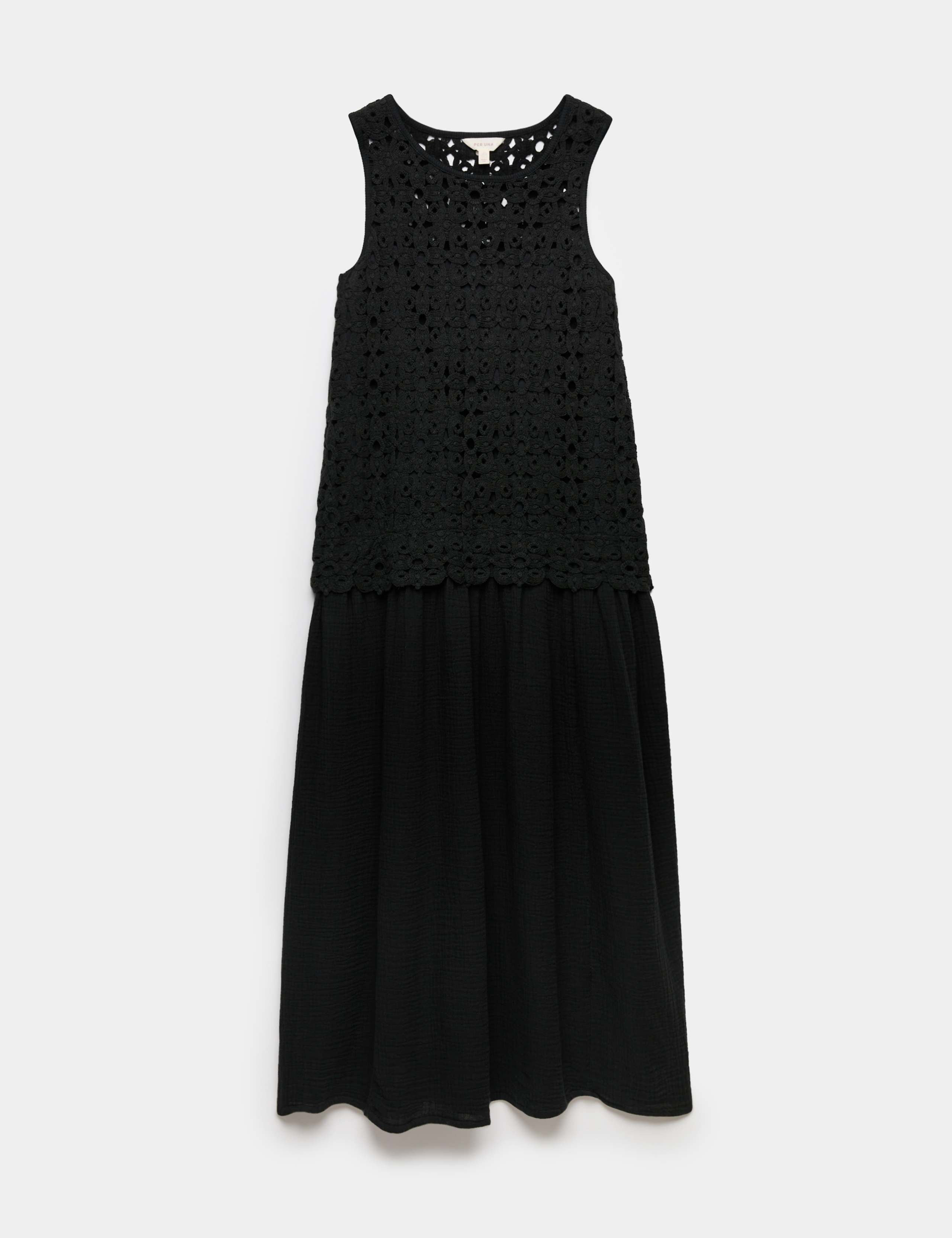 Pure Cotton Crochet Style Double Cloth Mix Midi Dress 2 of 5