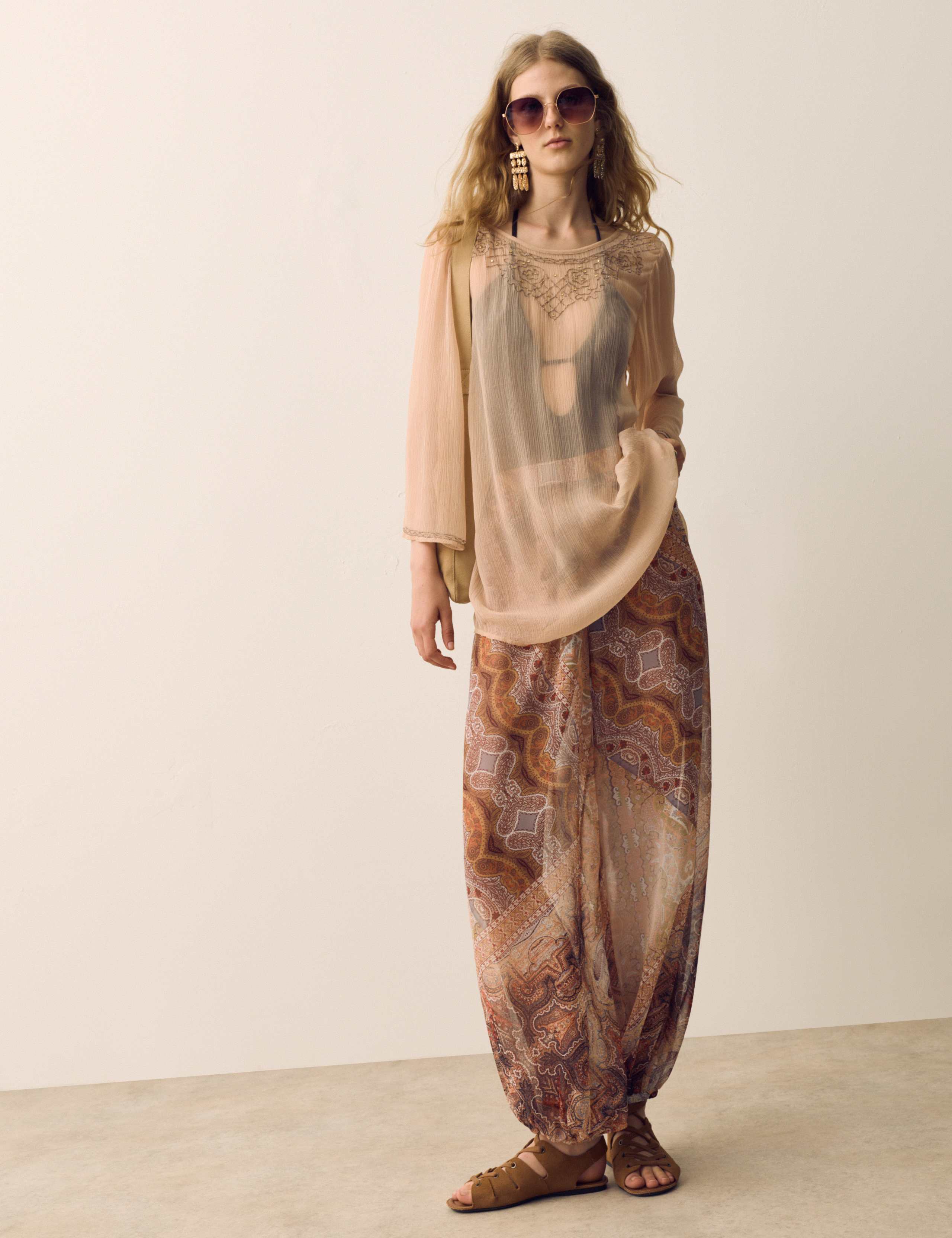 Cupro Beaded Flute Sleeves Tunic 3 of 6
