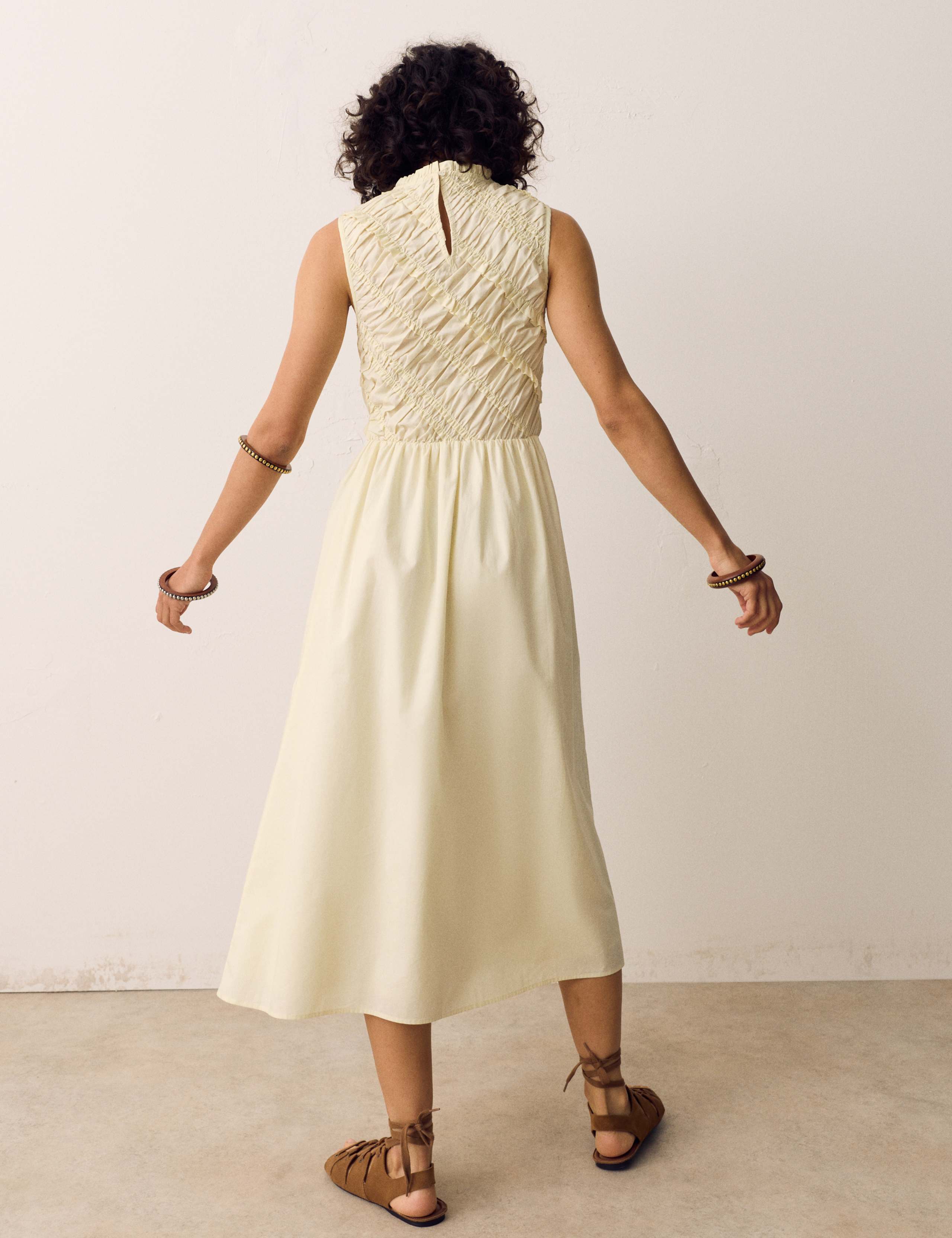 Pure Cotton Shirred Sleeveless Midi Dress 4 of 6