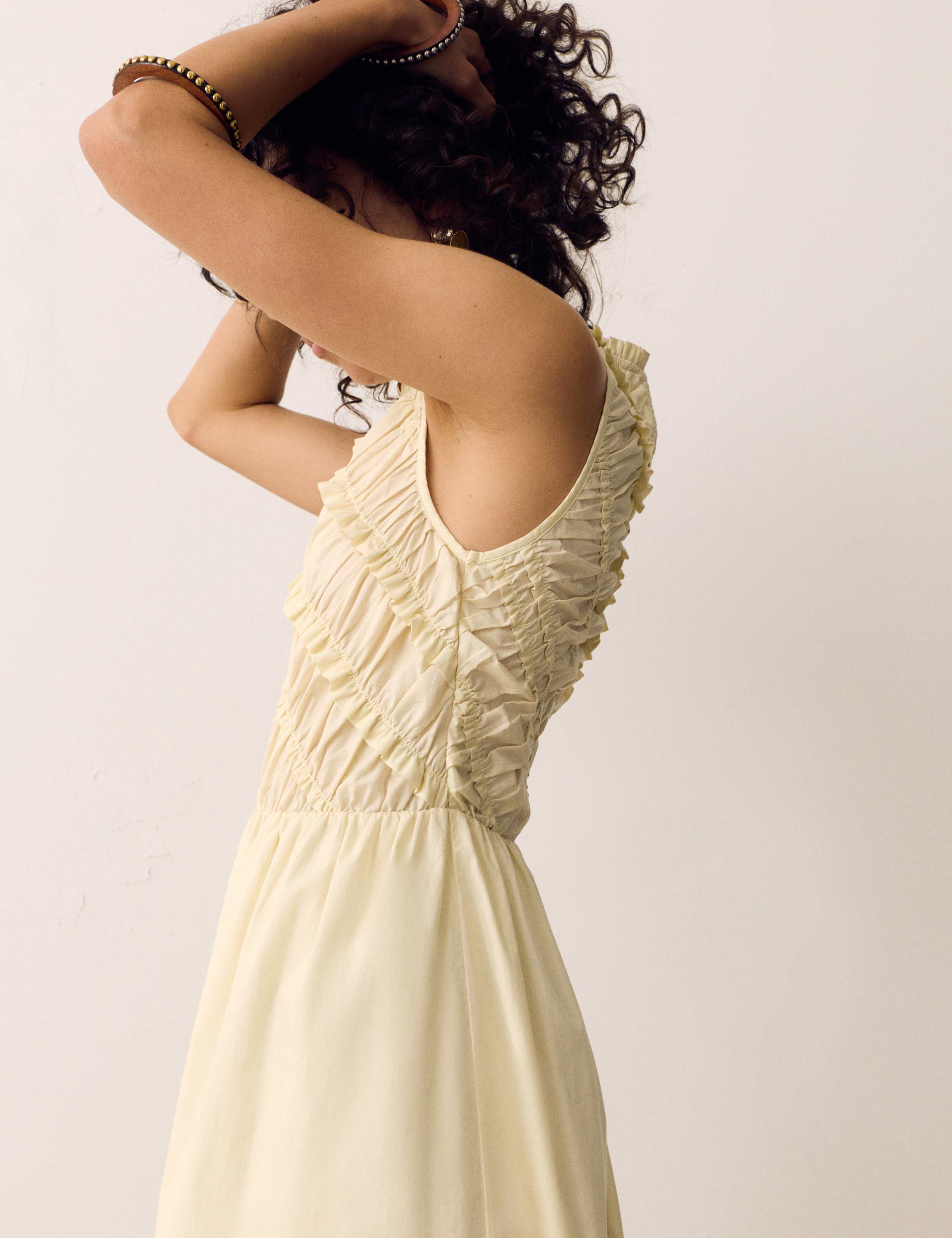 Pure Cotton Shirred Sleeveless Midi Dress 5 of 6