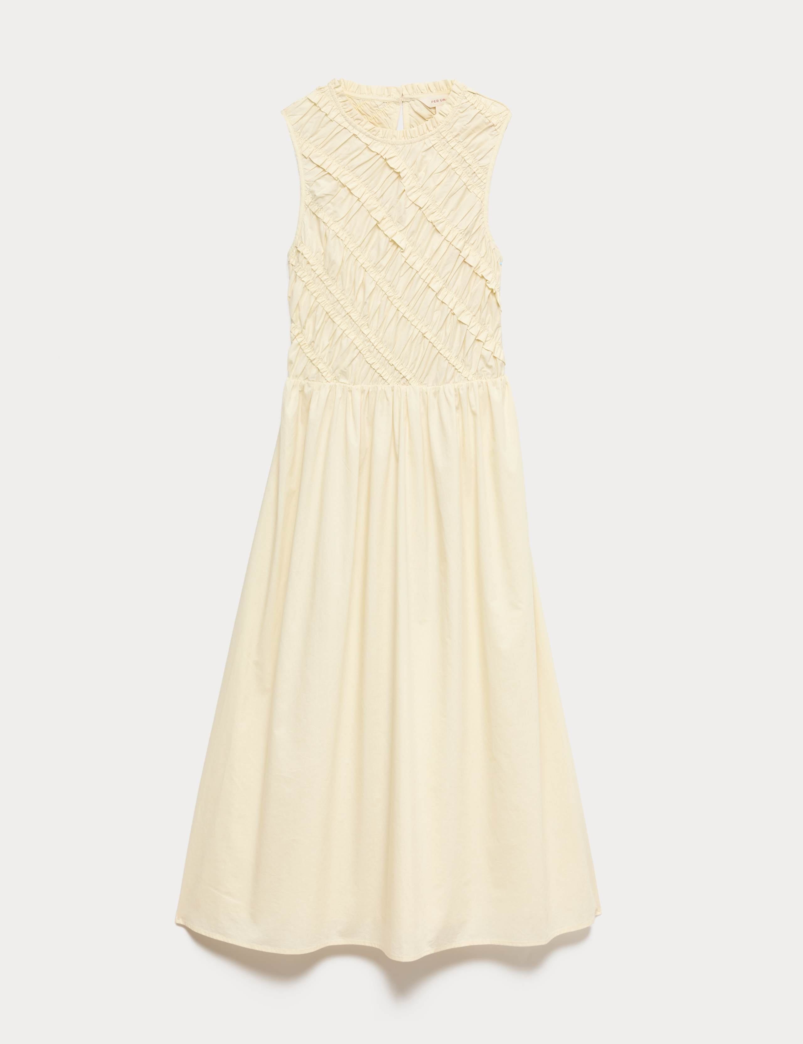 Pure Cotton Shirred Sleeveless Midi Dress 2 of 6