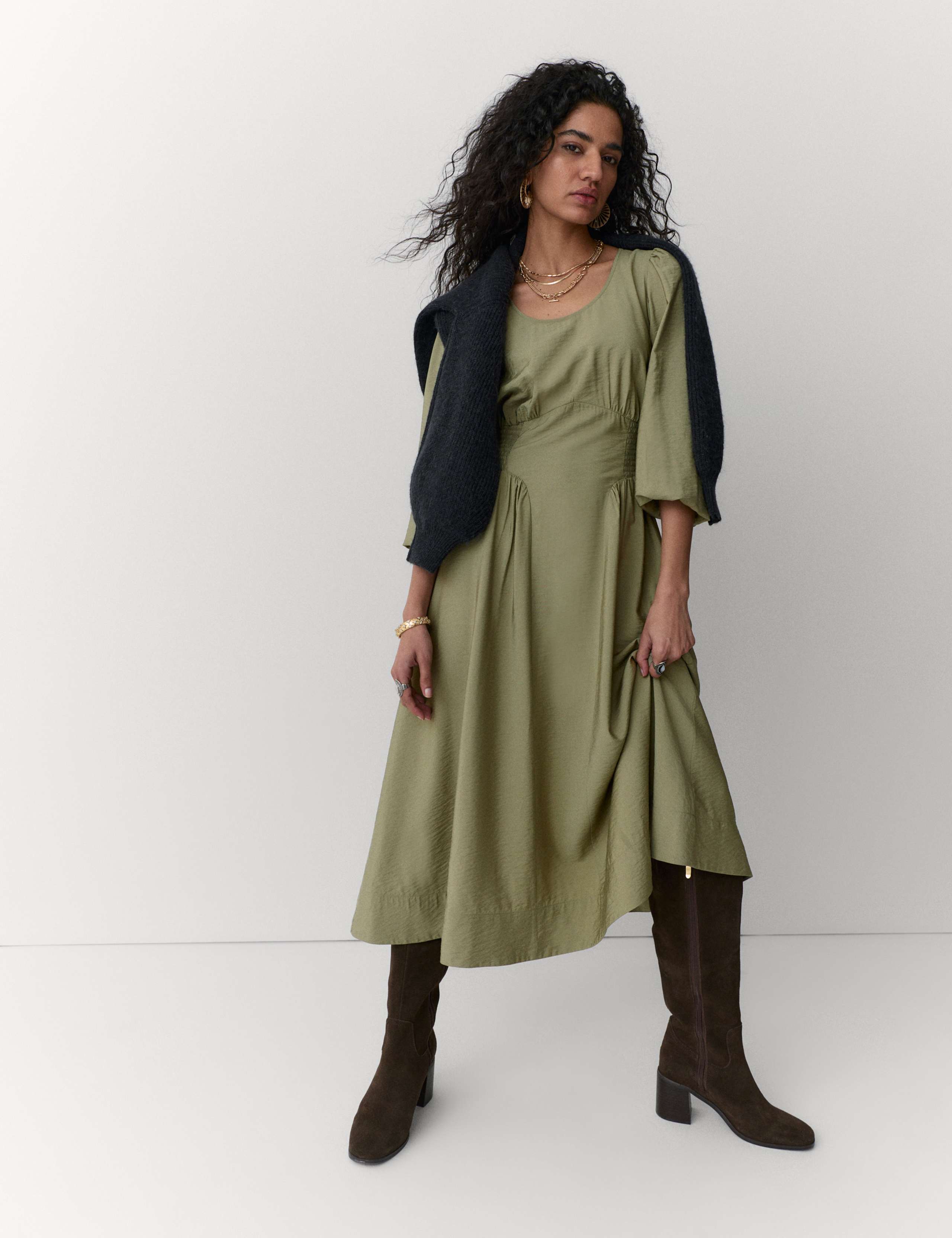 Scoop Neck Midi Shirred Dress 5 of 5