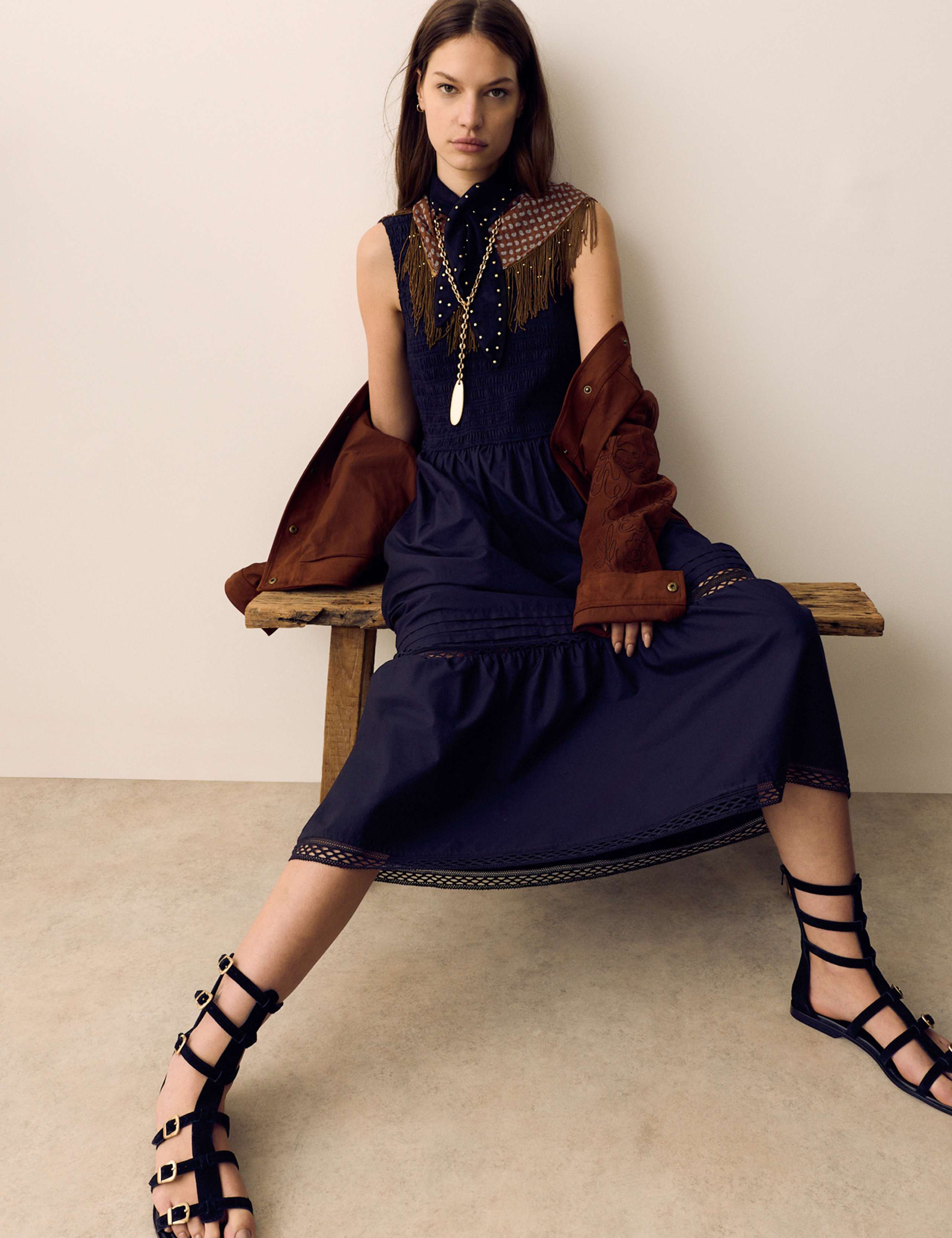 Pure Cotton Midi Shirred Dress 3 of 8