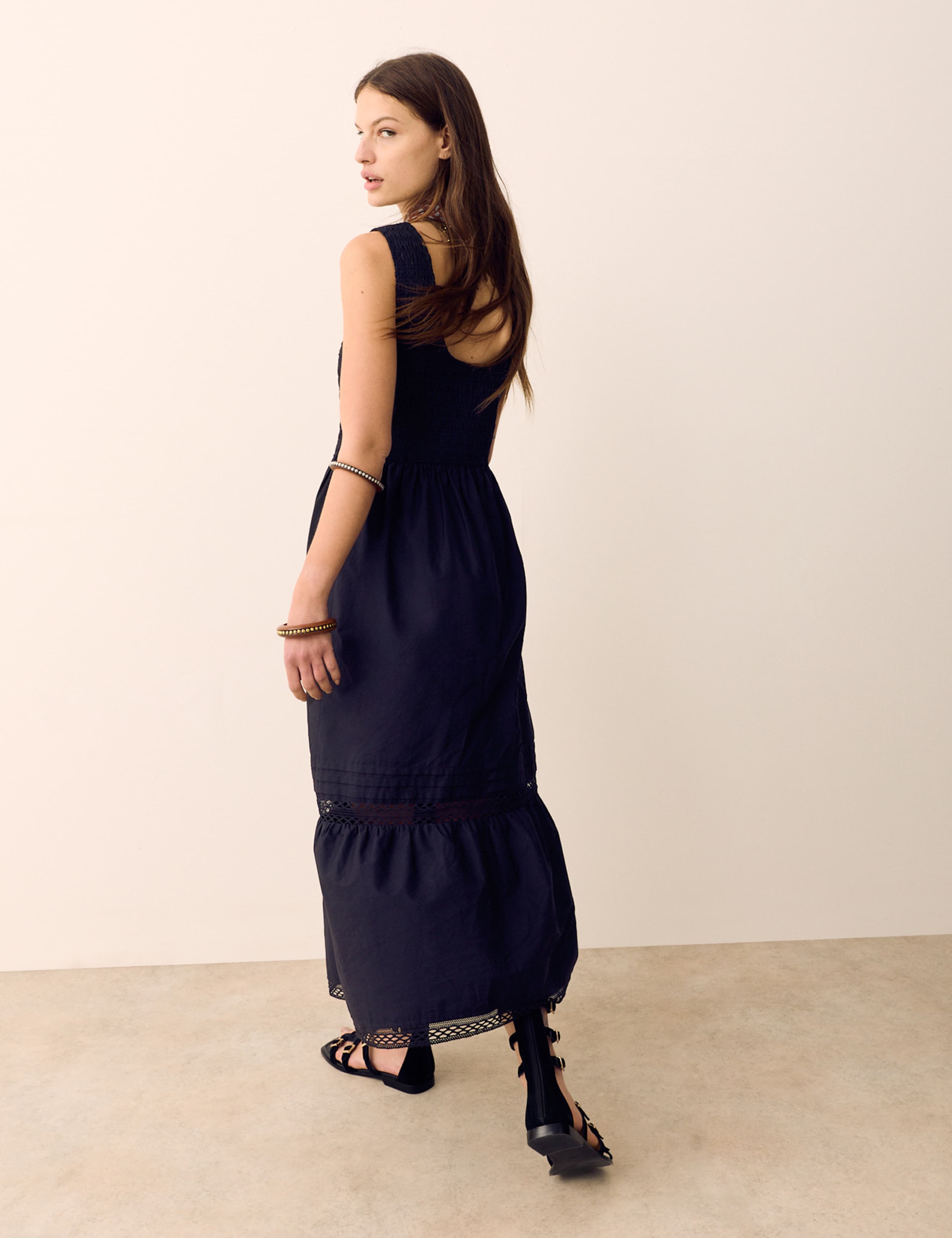 Pure Cotton Midi Shirred Dress 8 of 8