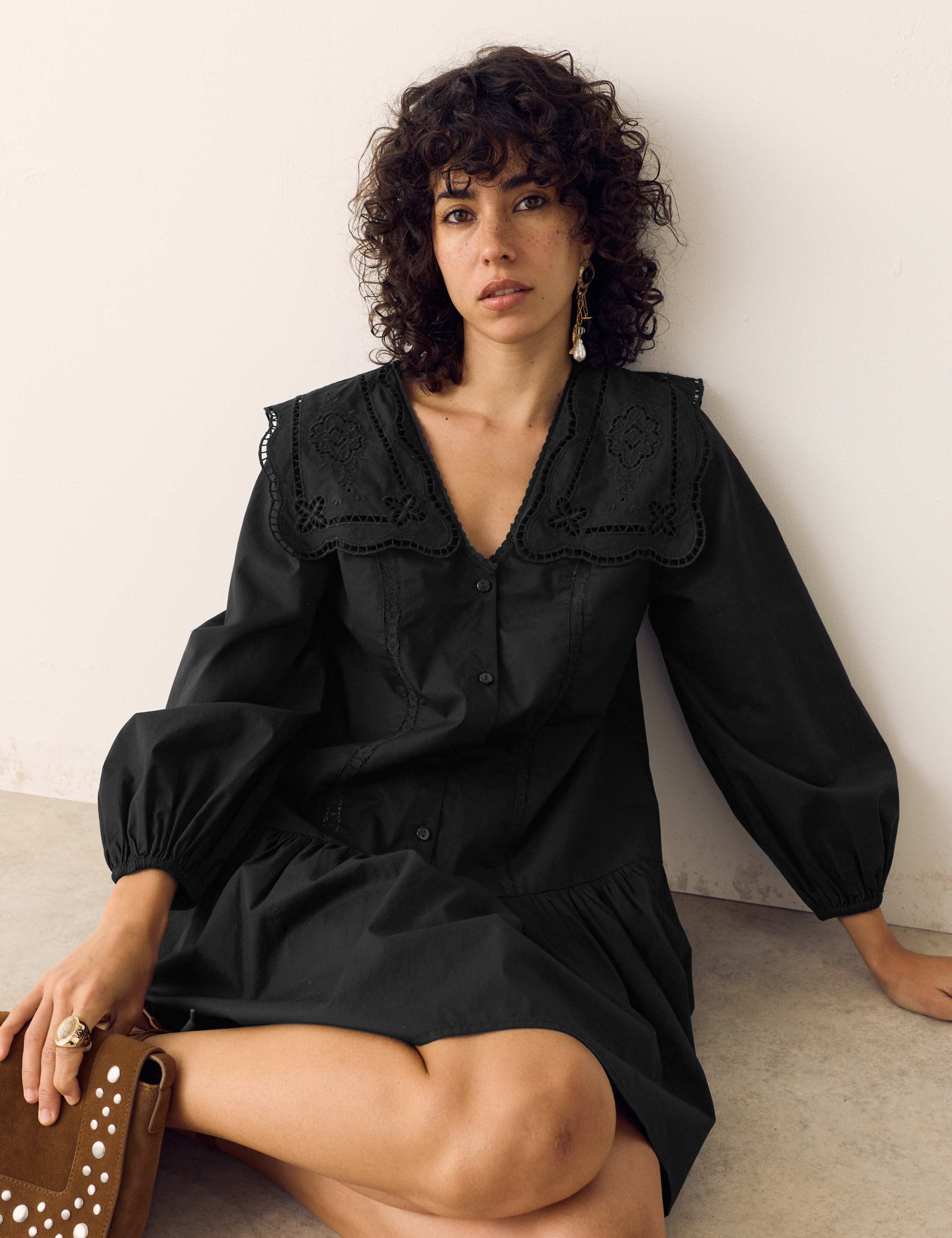 Pure Cotton Broderie Midi Smock Dress 1 of 6