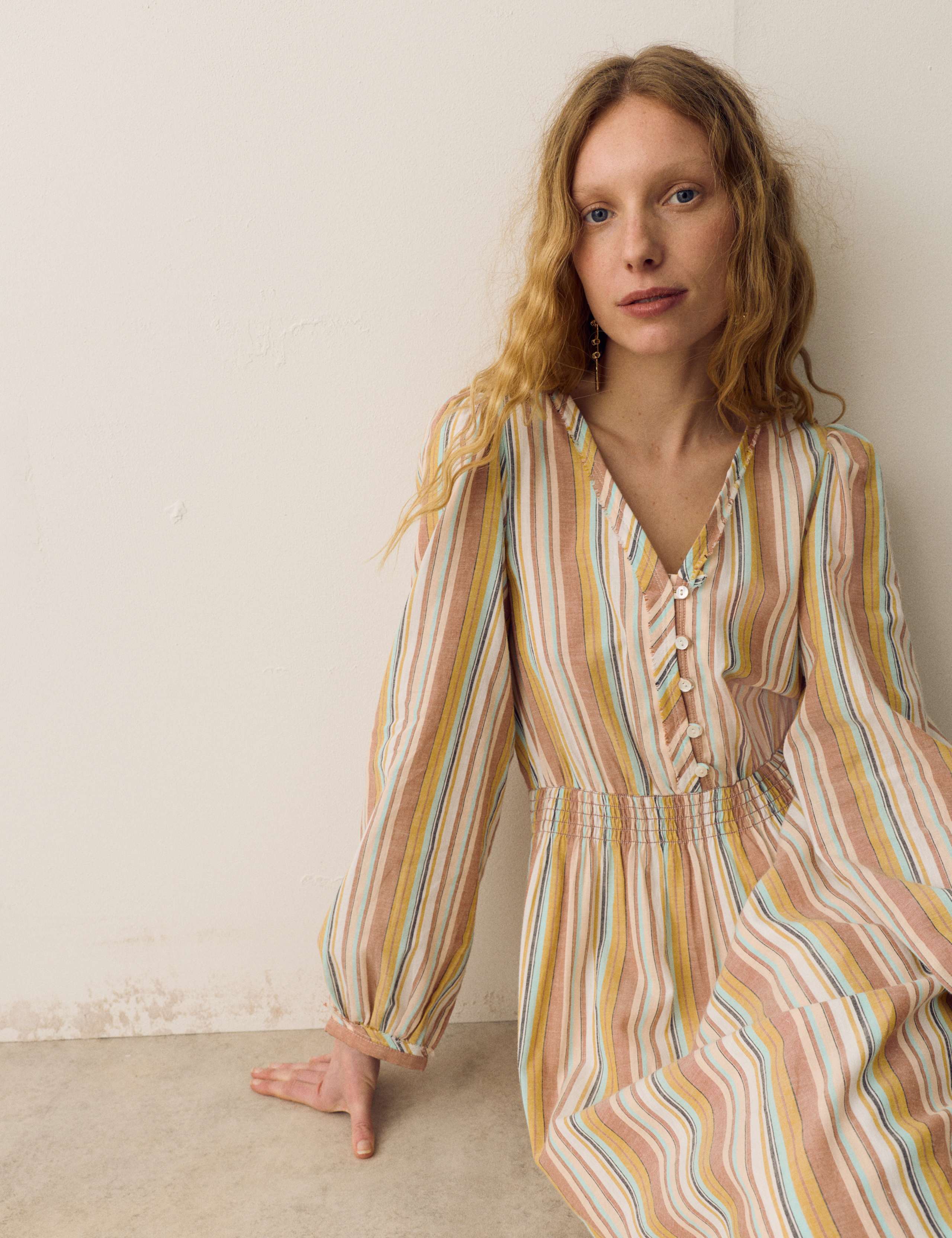 Pure Cotton Striped V-Neck Midaxi Dress 4 of 5