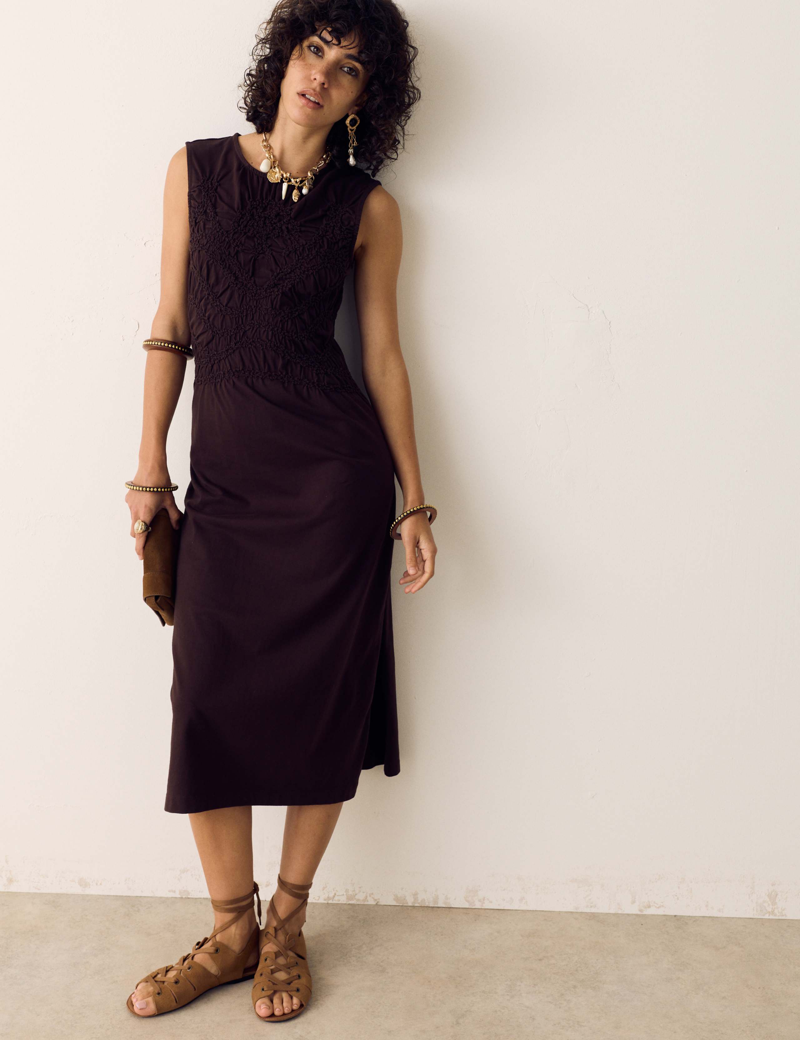 Pure Cotton Jersey Shirred Front Midi Dress 1 of 6
