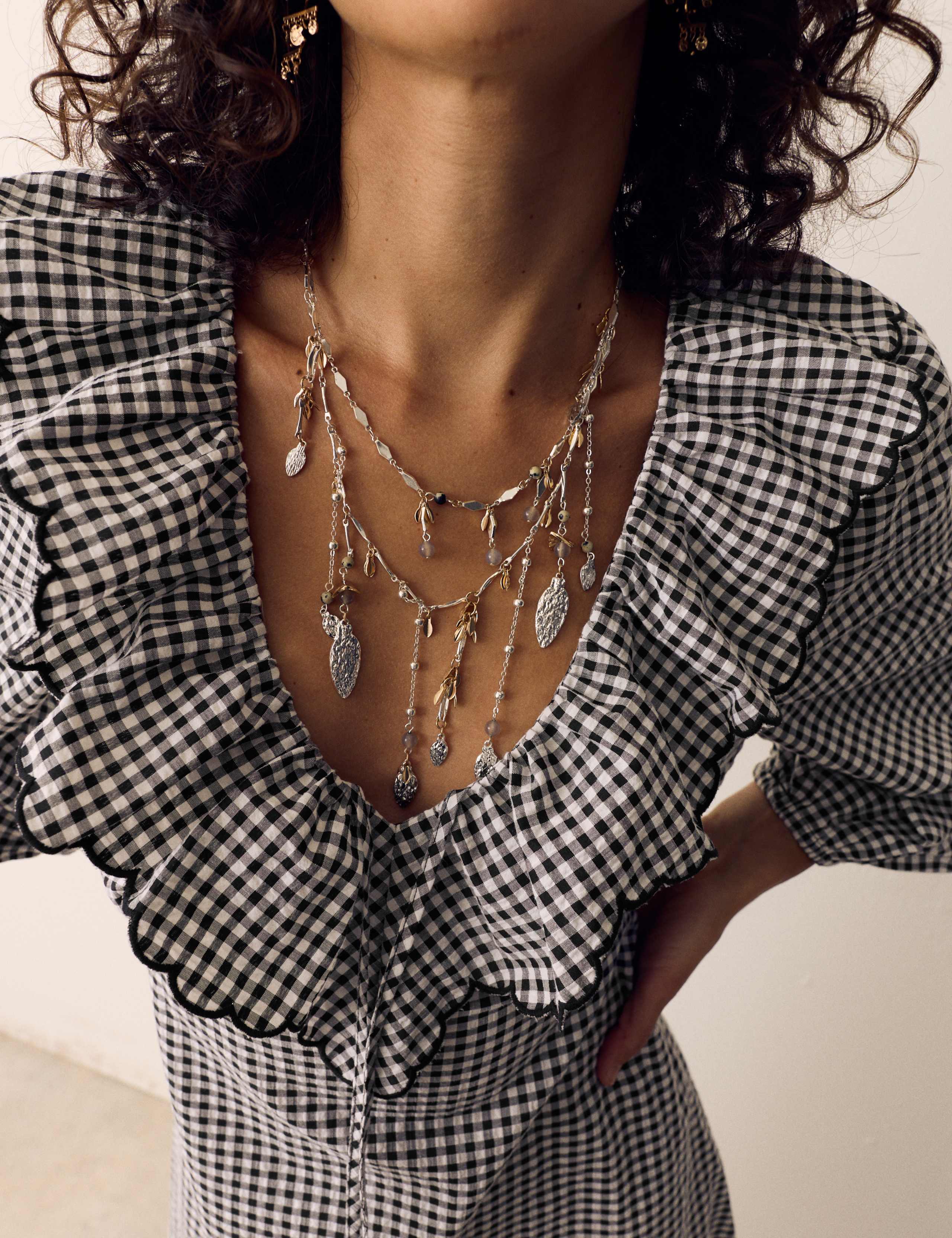 Cotton Rich Gingham Frill Neck Midaxi Dress 4 of 5