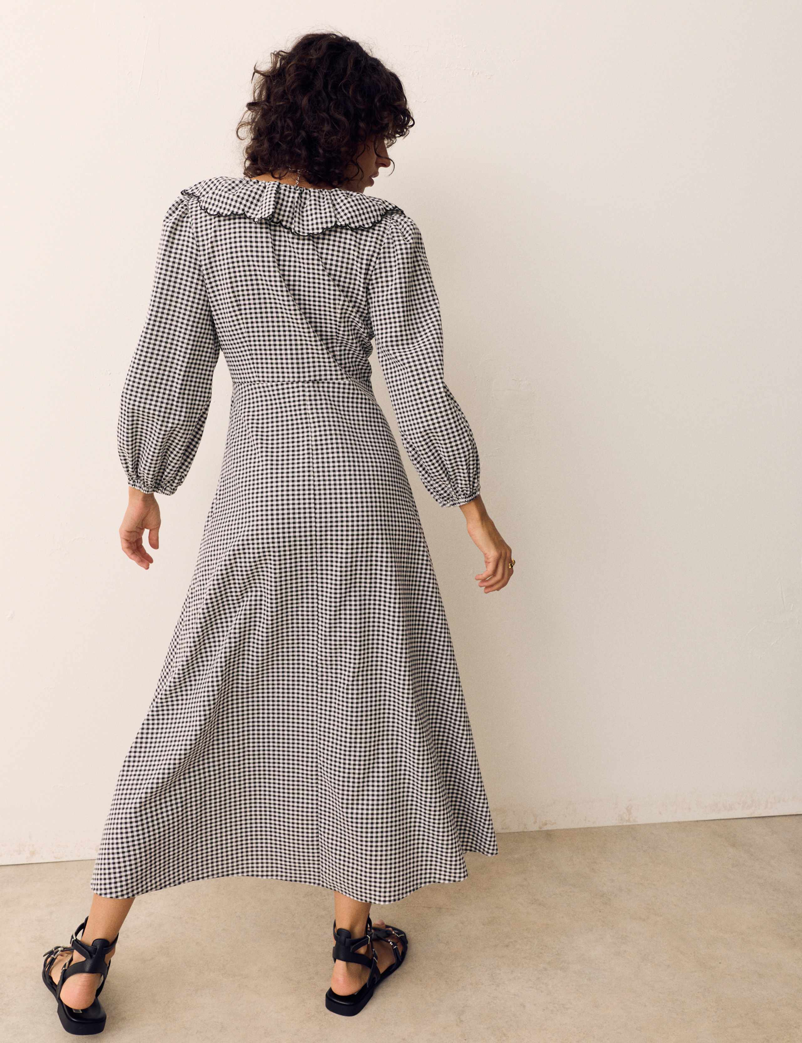 Cotton Rich Gingham Frill Neck Midaxi Dress 5 of 5