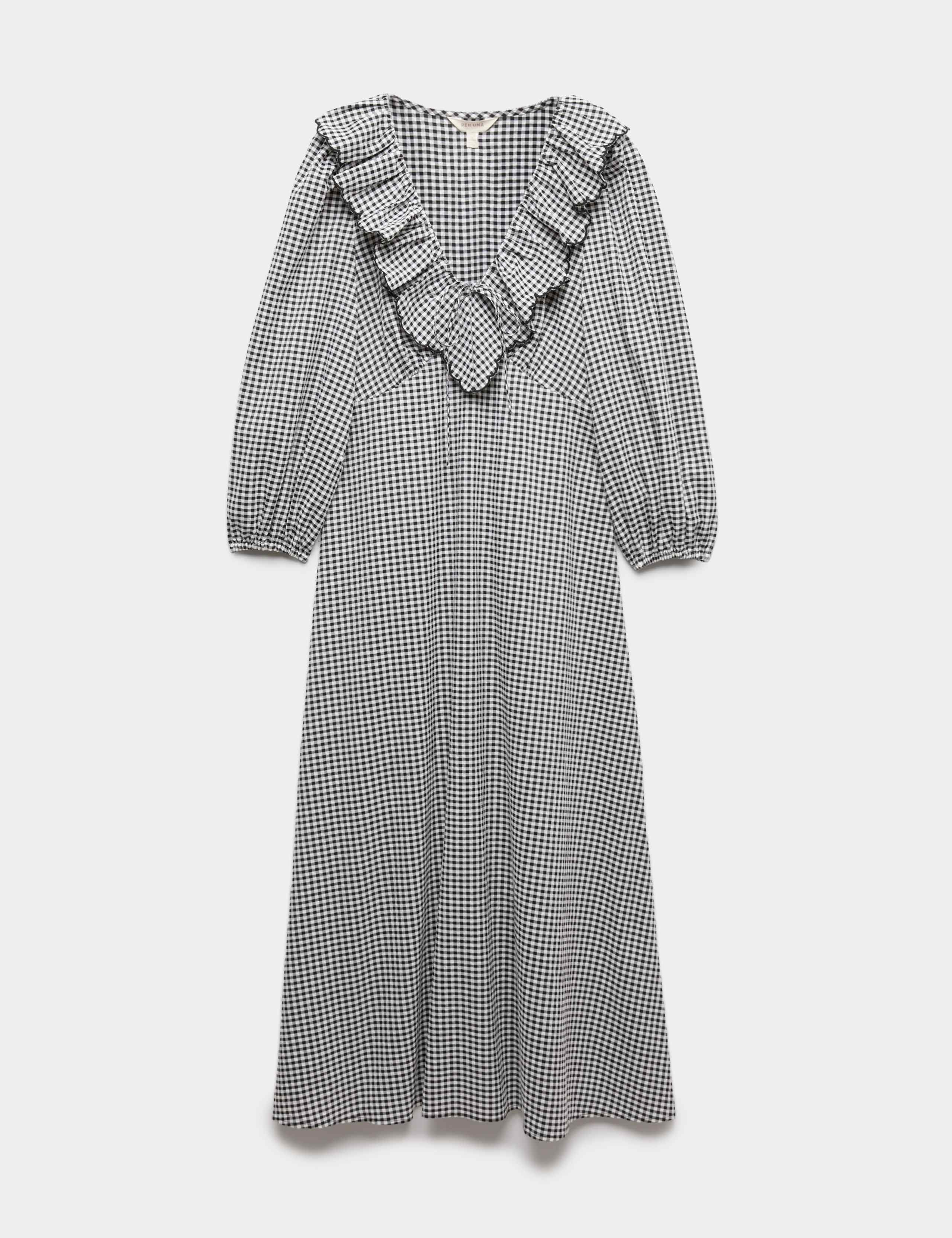 Cotton Rich Gingham Frill Neck Midaxi Dress 2 of 5