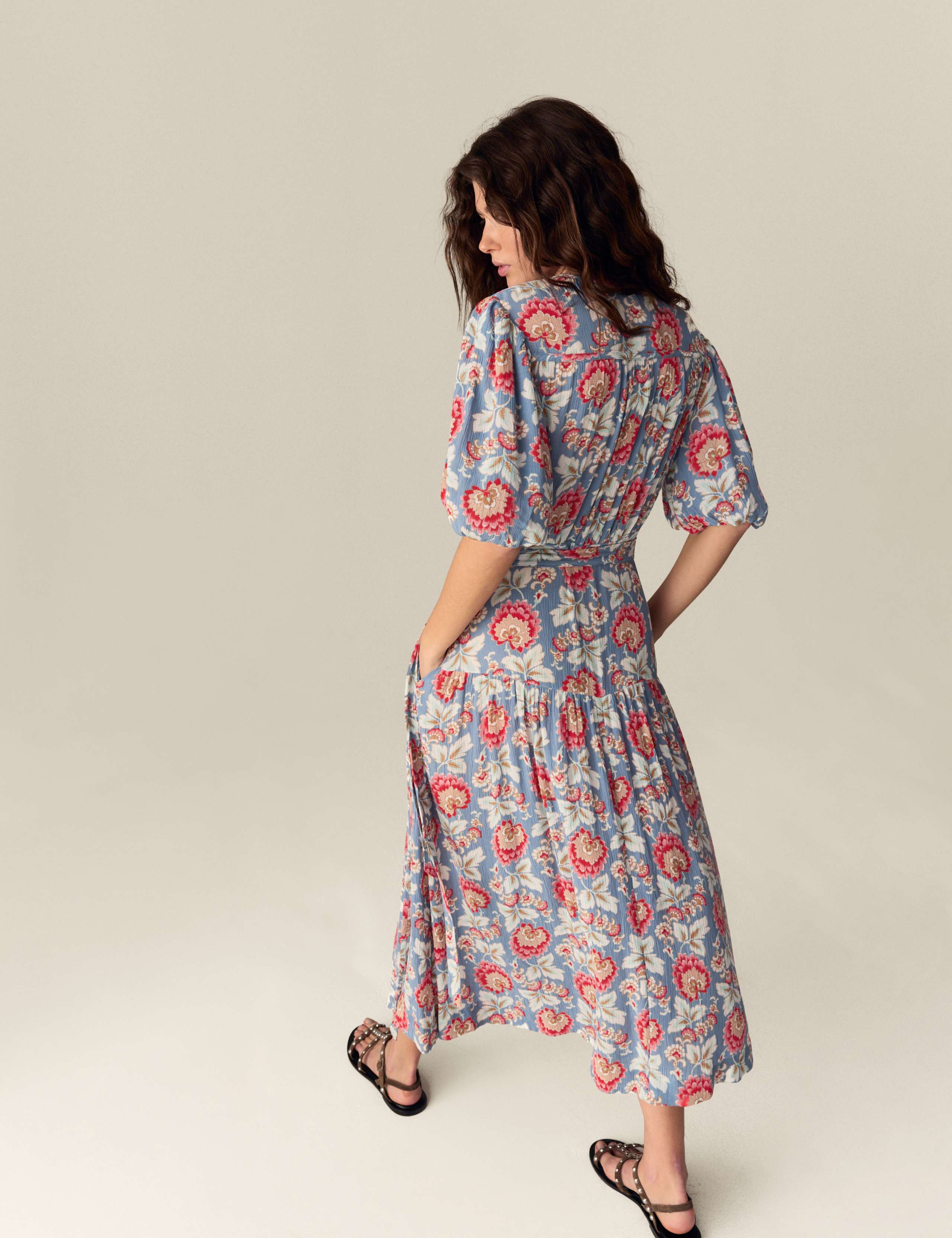 Floral V-Neck Gathered Midi Wrap Dress 5 of 5