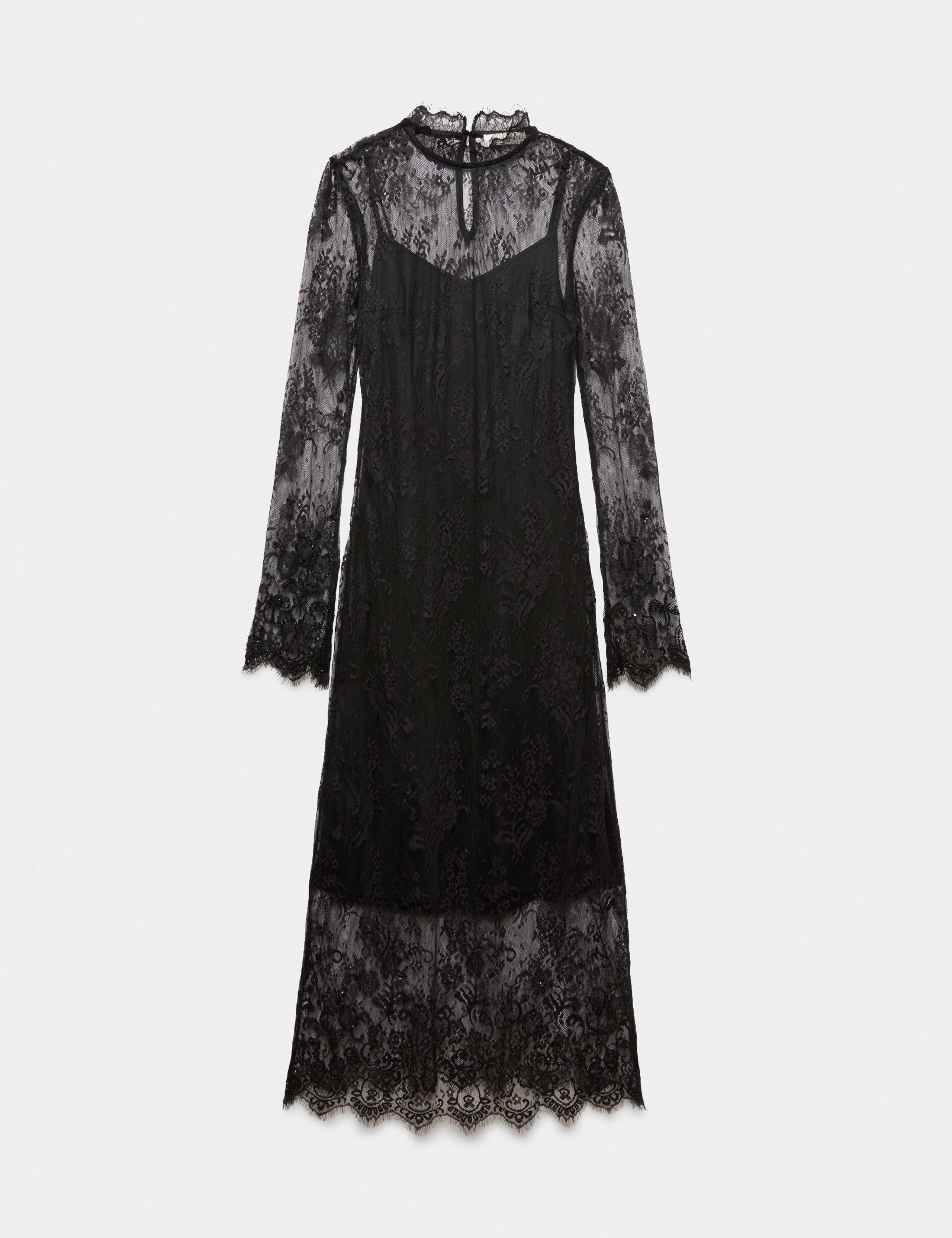 Lace Beaded High Neck Midi Shift Dress 2 of 7