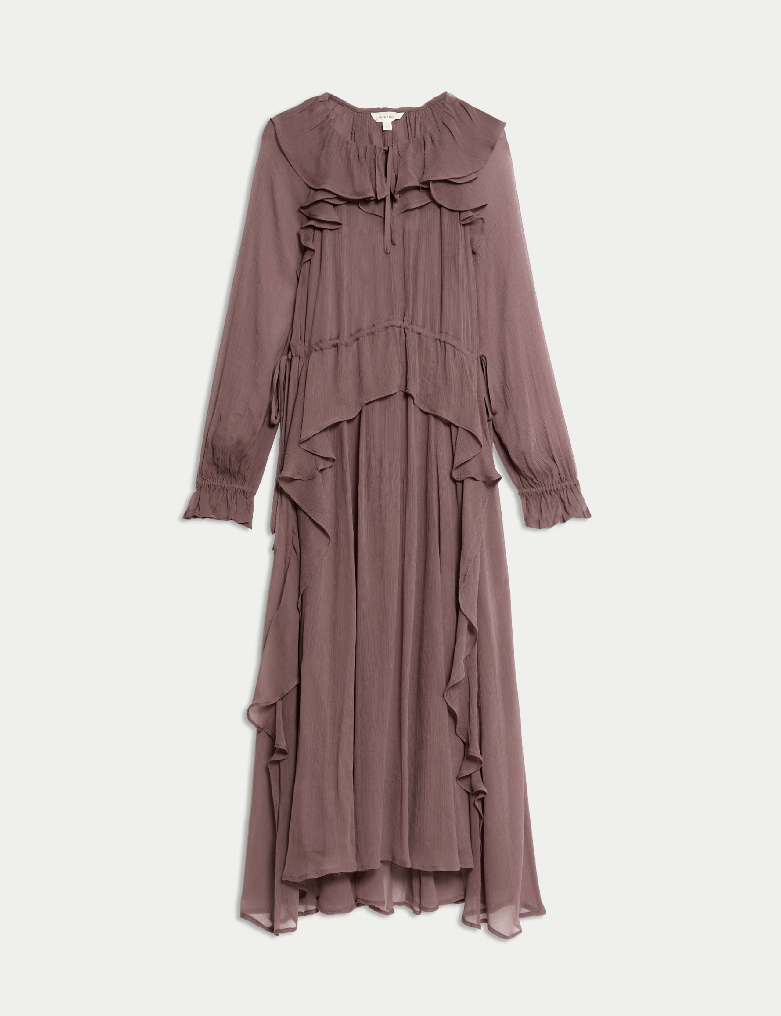 Cupro Ruffle Tie Neck Maxi Waisted Dress 2 of 5