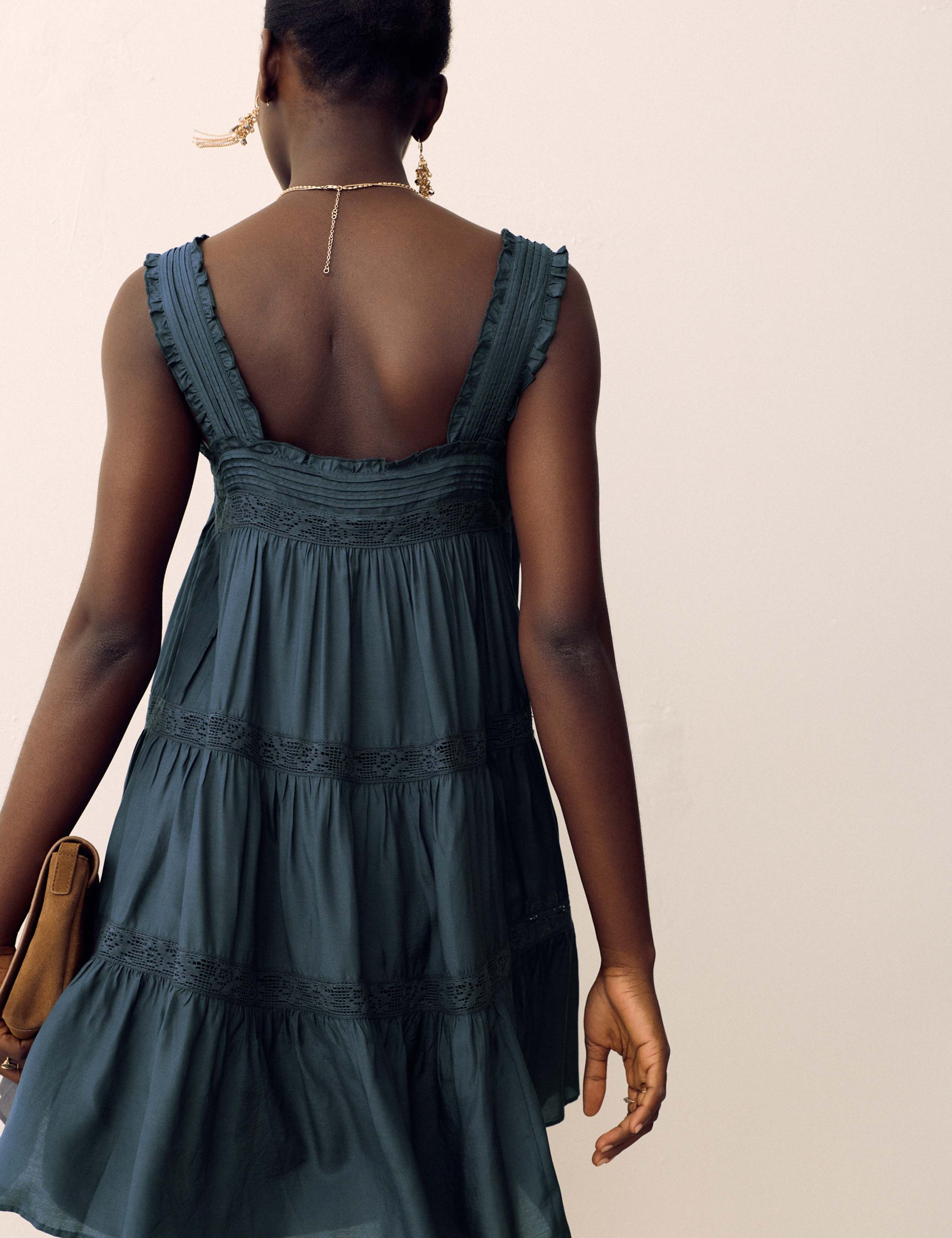 Lace Square Neck Mini Tiered Smock Dress 4 of 6