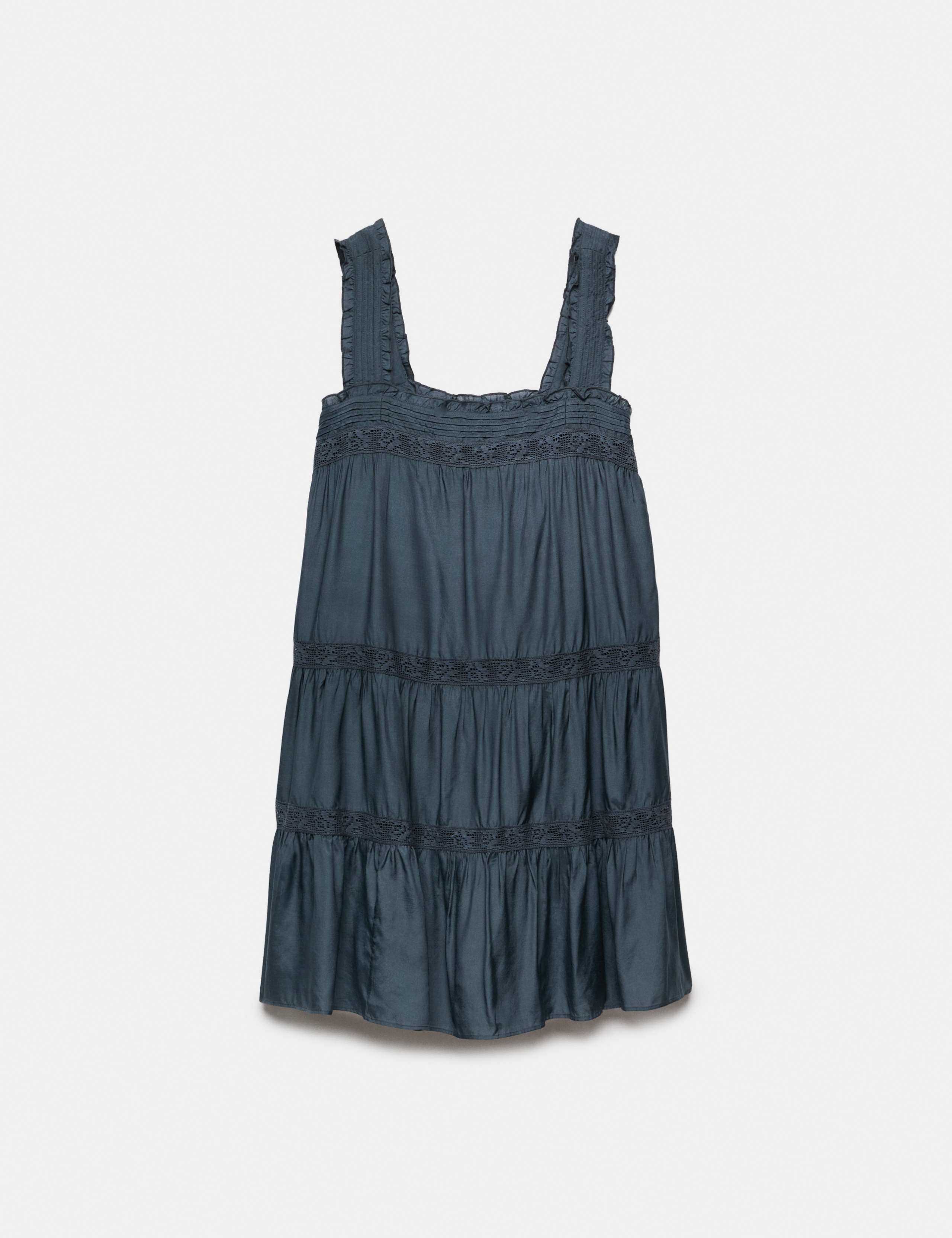 Lace Square Neck Mini Tiered Smock Dress 2 of 6