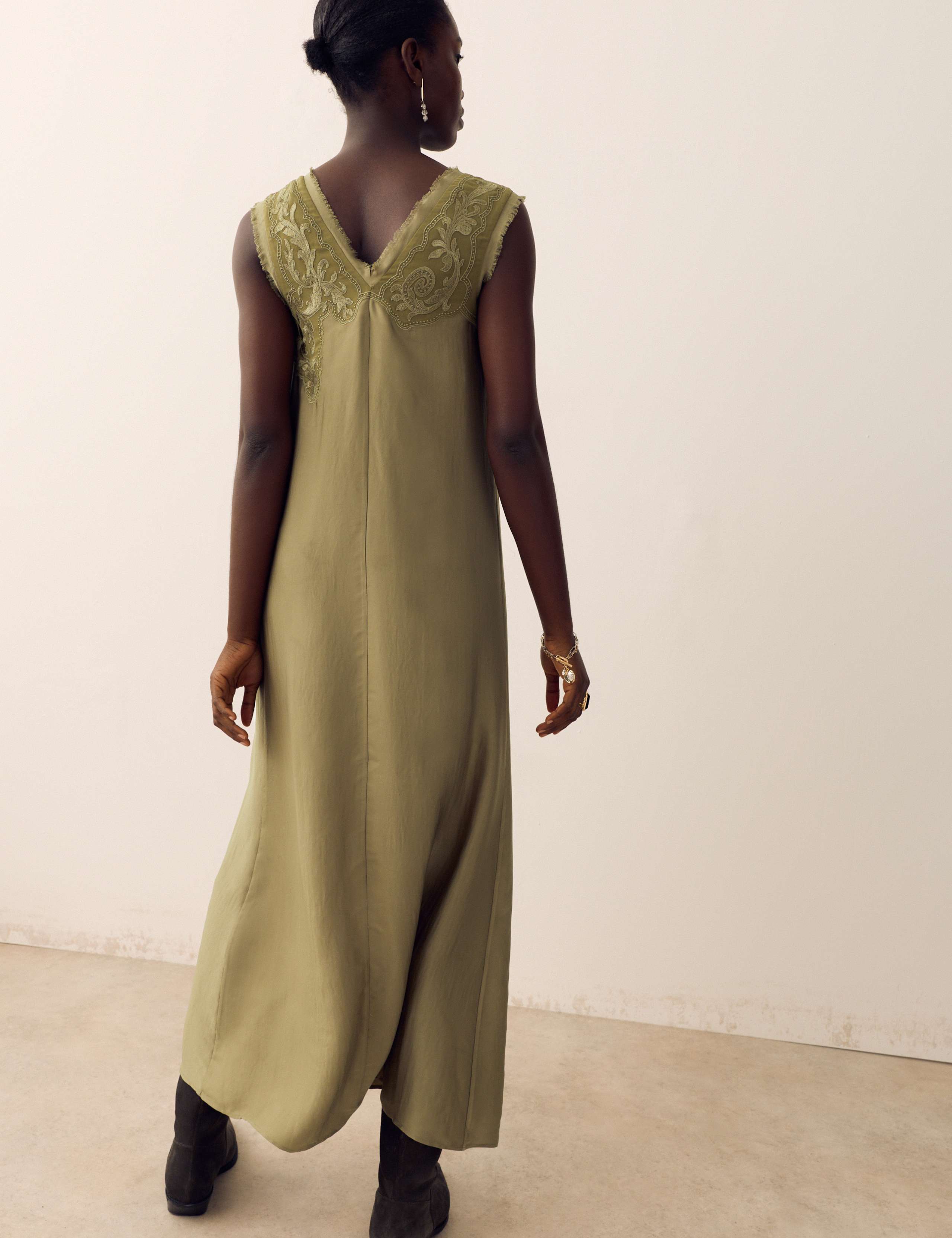 Satin Embroidered Midi Slip Dress 4 of 7