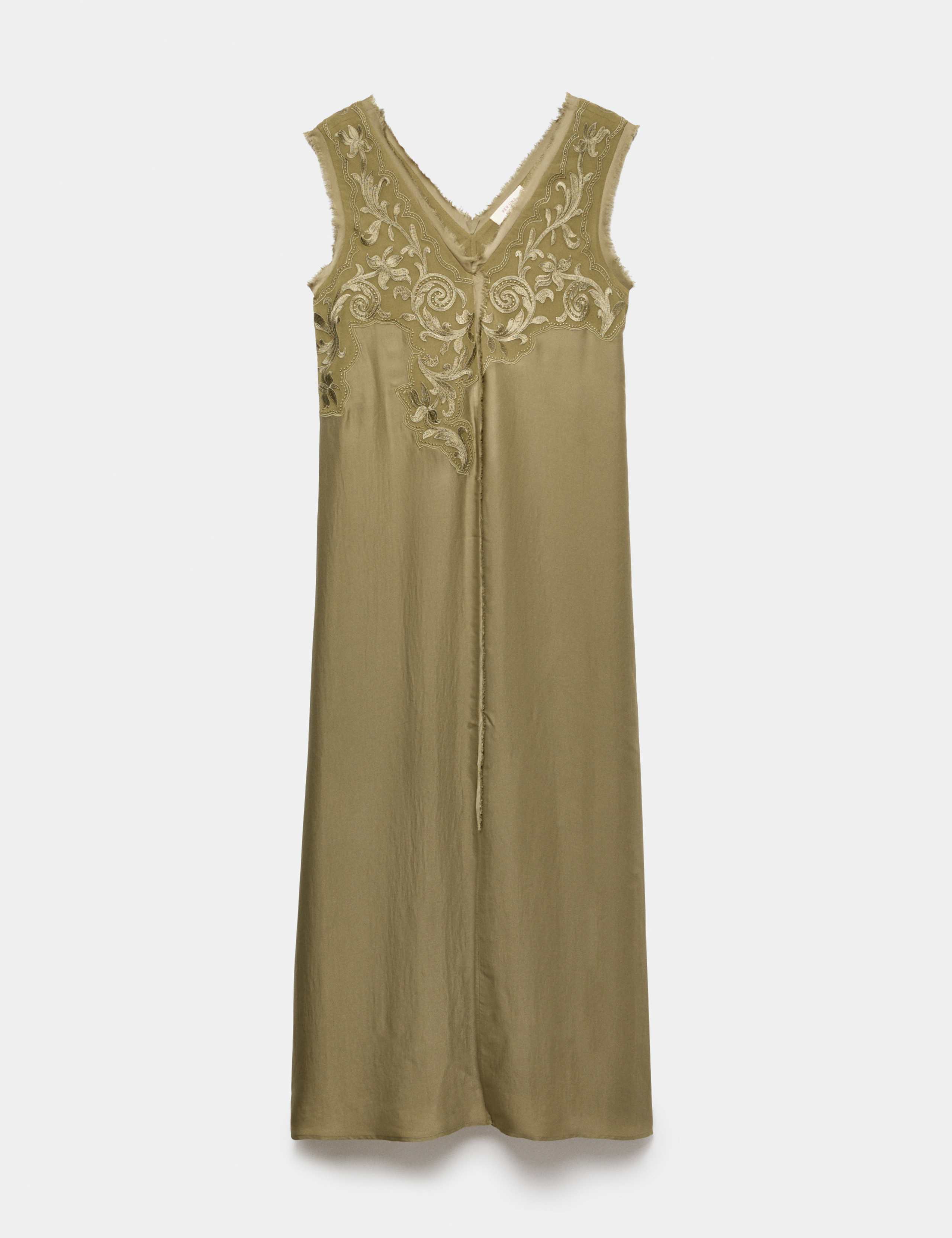 Satin Embroidered Midi Slip Dress 2 of 7