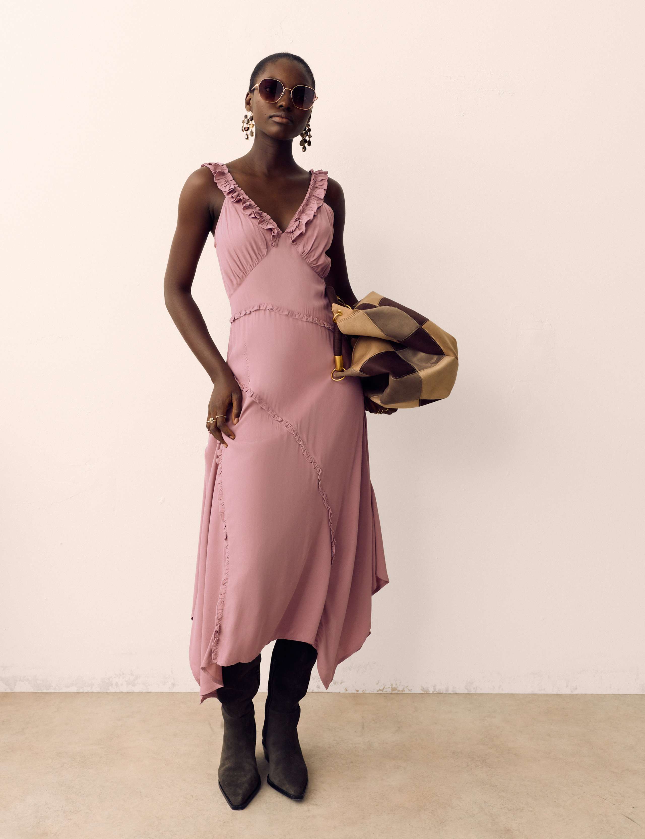 V-Neck Ruffle Detail Maxi Waisted Dress 1 of 7