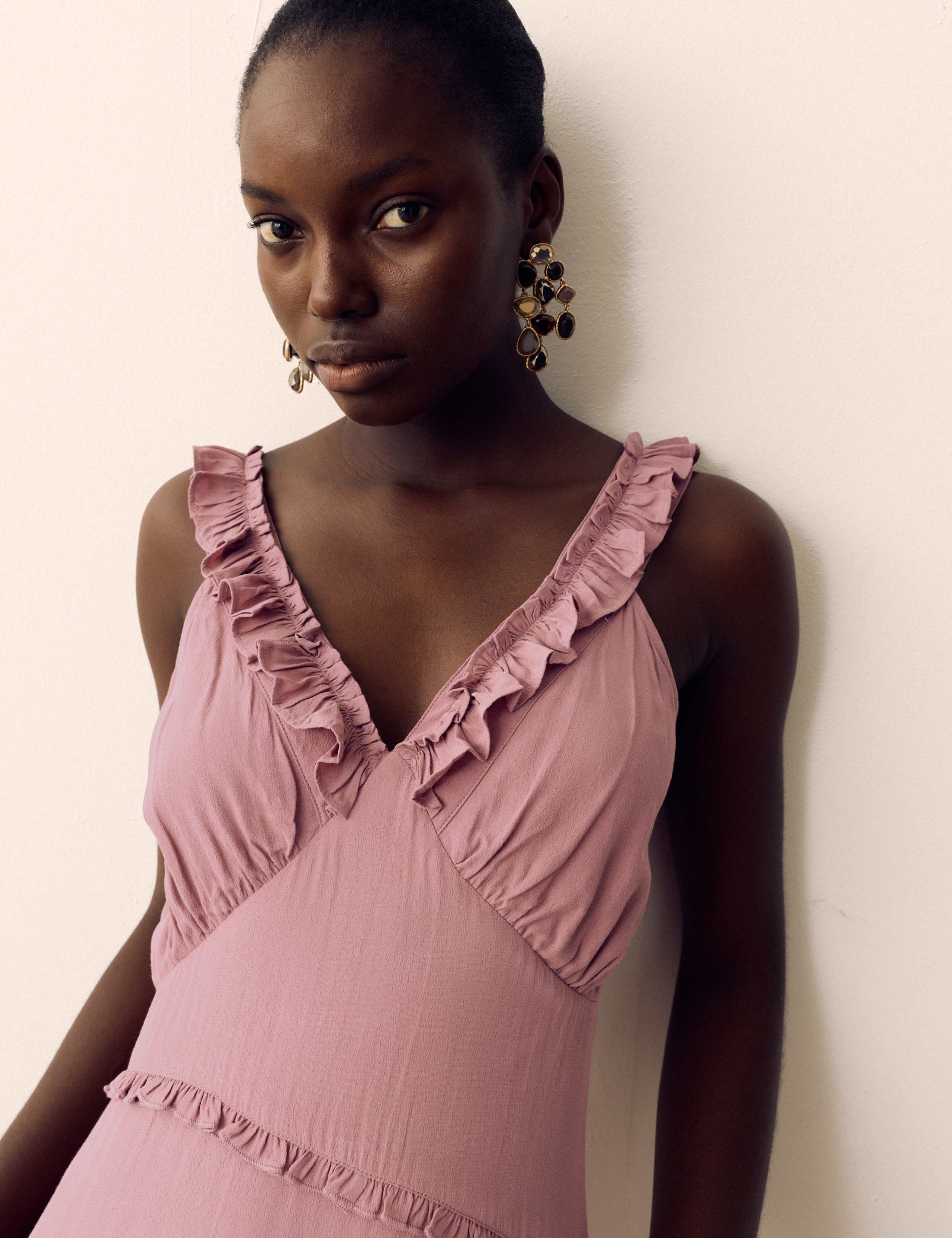 V-Neck Ruffle Detail Maxi Waisted Dress 6 of 7