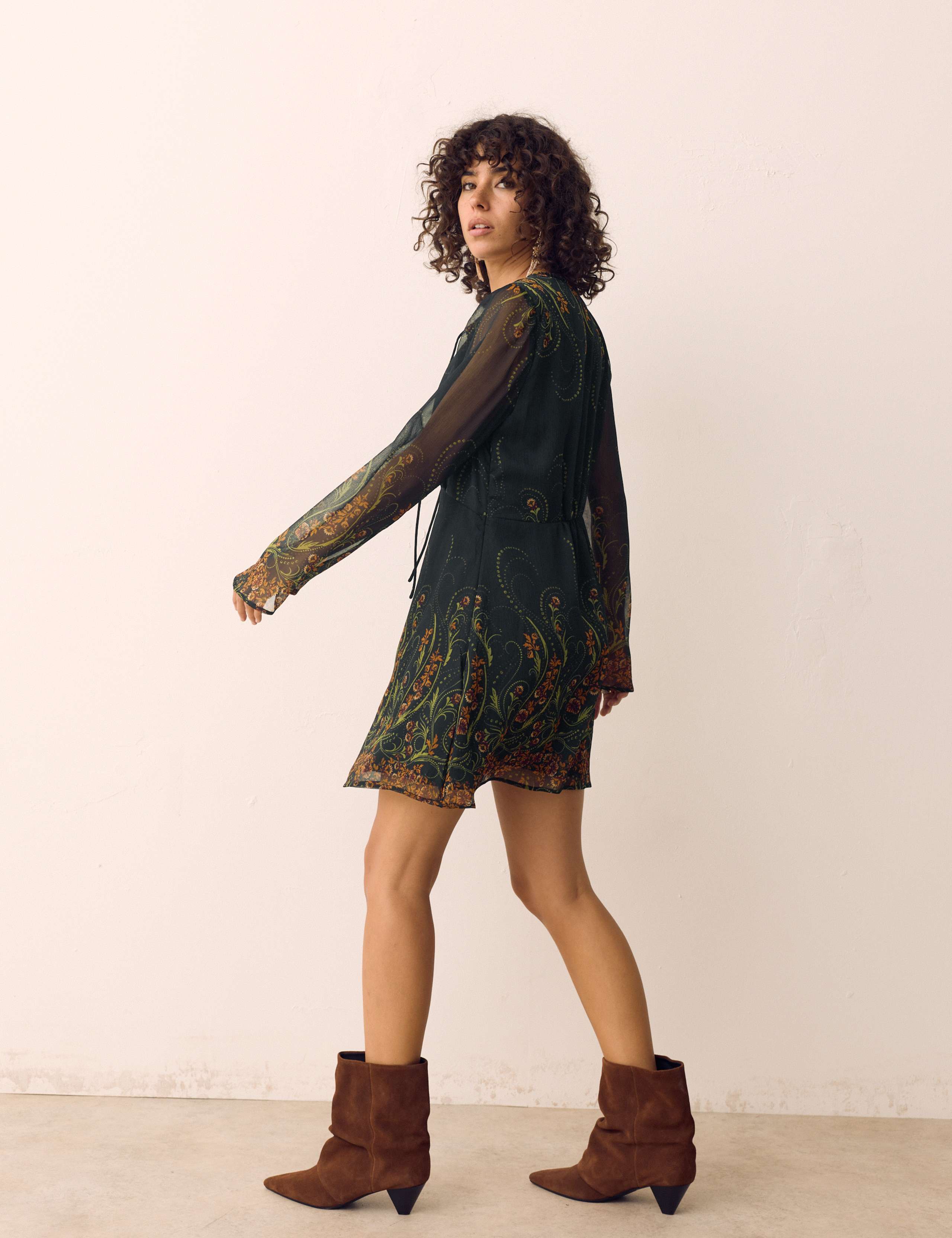 Floral Print Tie Detail Mini Smock Dress 3 of 5