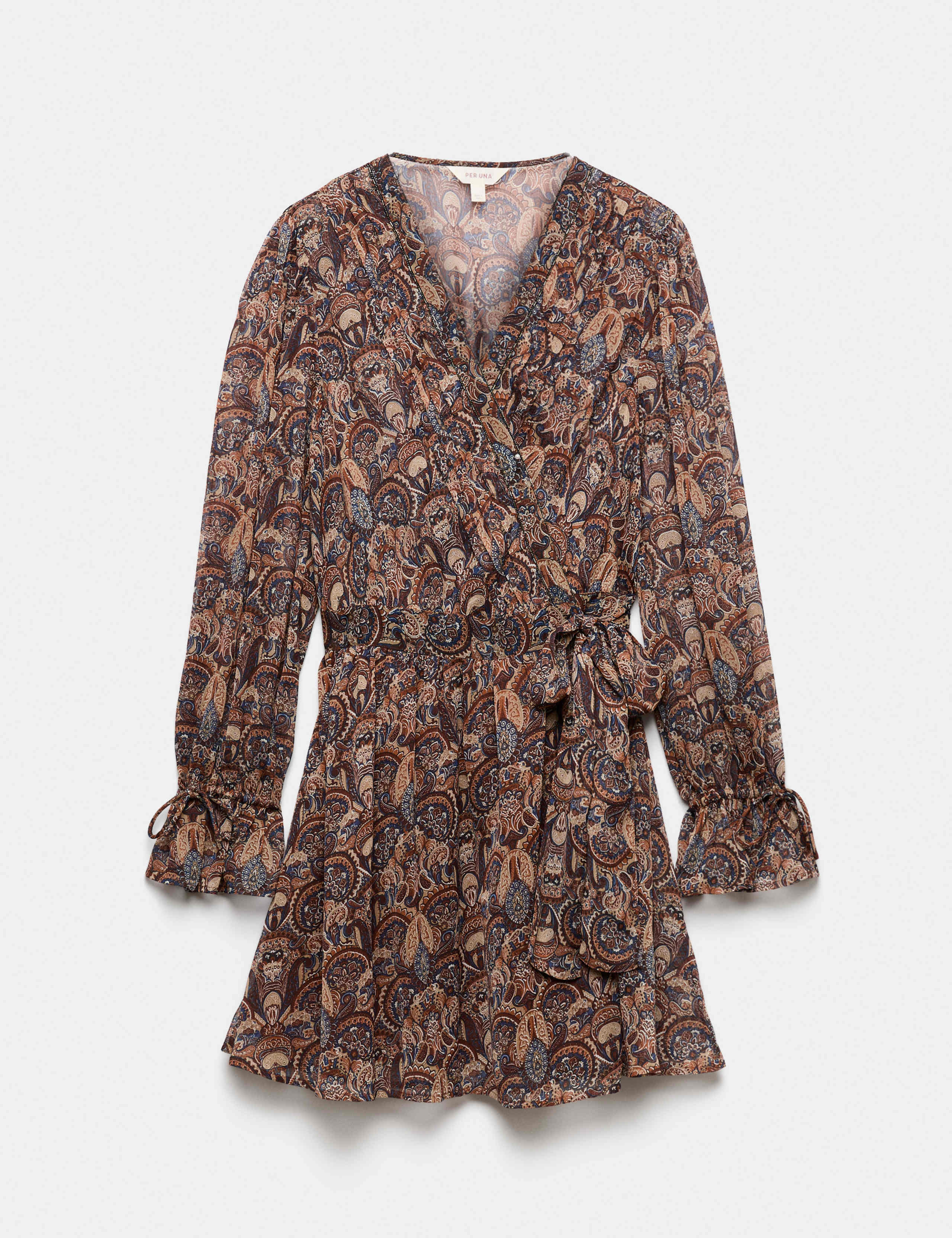 Paisley Floral V Neck Mini Waisted Dress 2 of 7