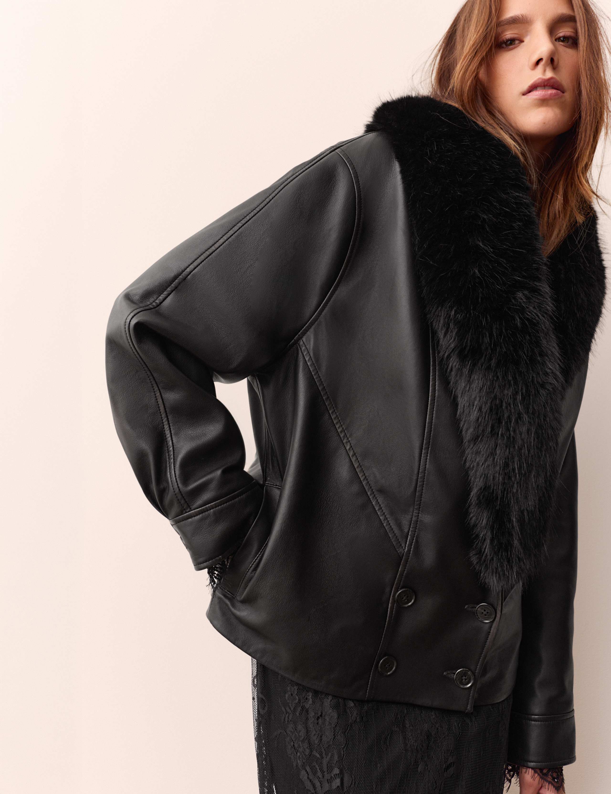 Faux Fur Collar Leather Jacket 3 of 6