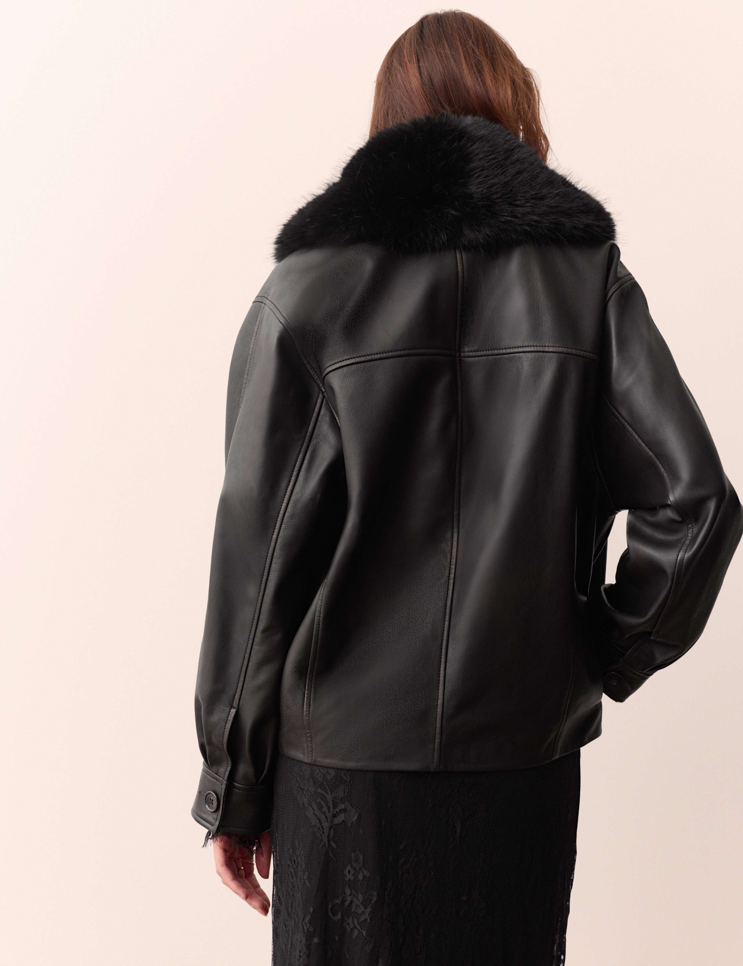 Faux Fur Collar Leather Jacket 4 of 6