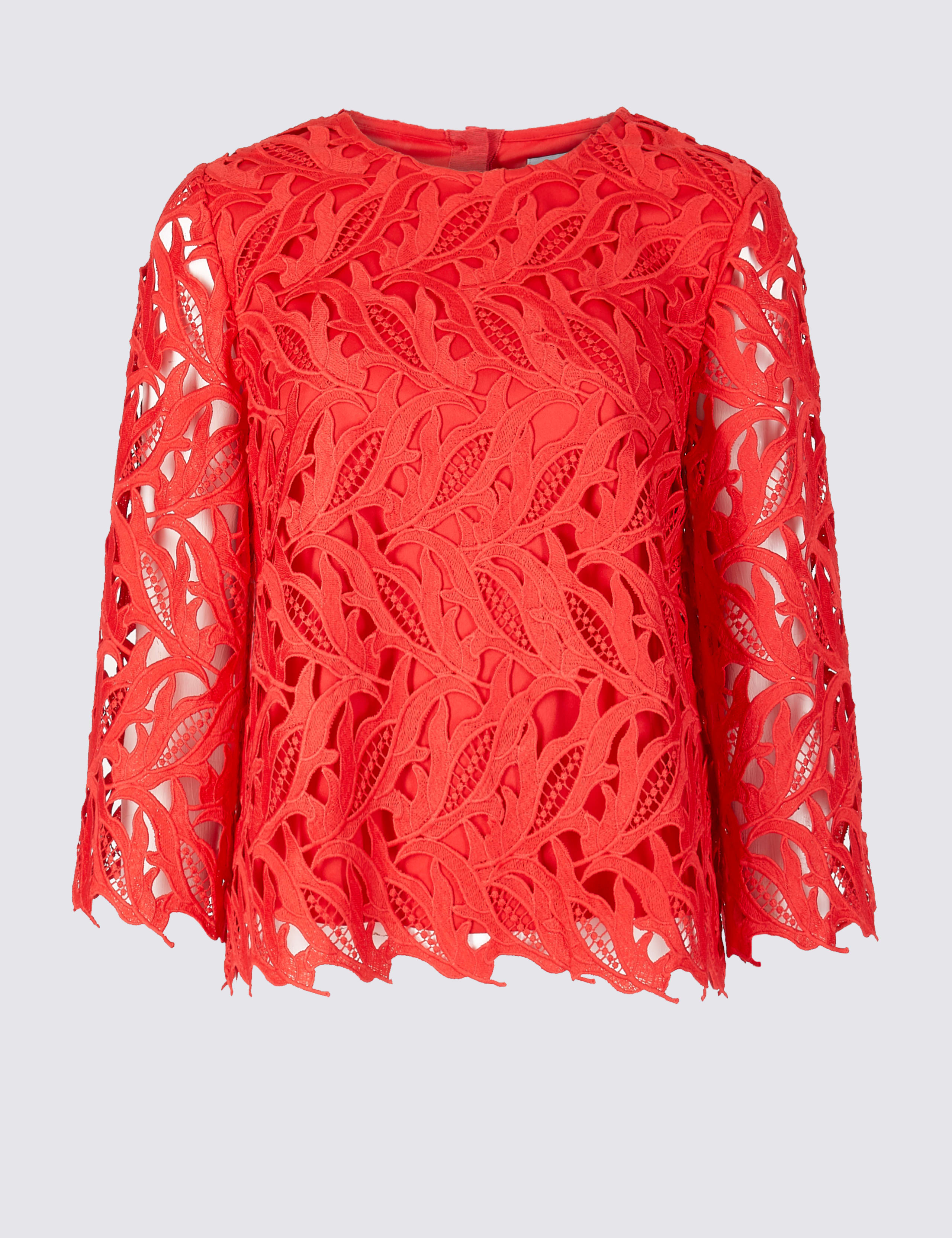 Lace Round Neck 3/4 Sleeve Blouse 2 of 4