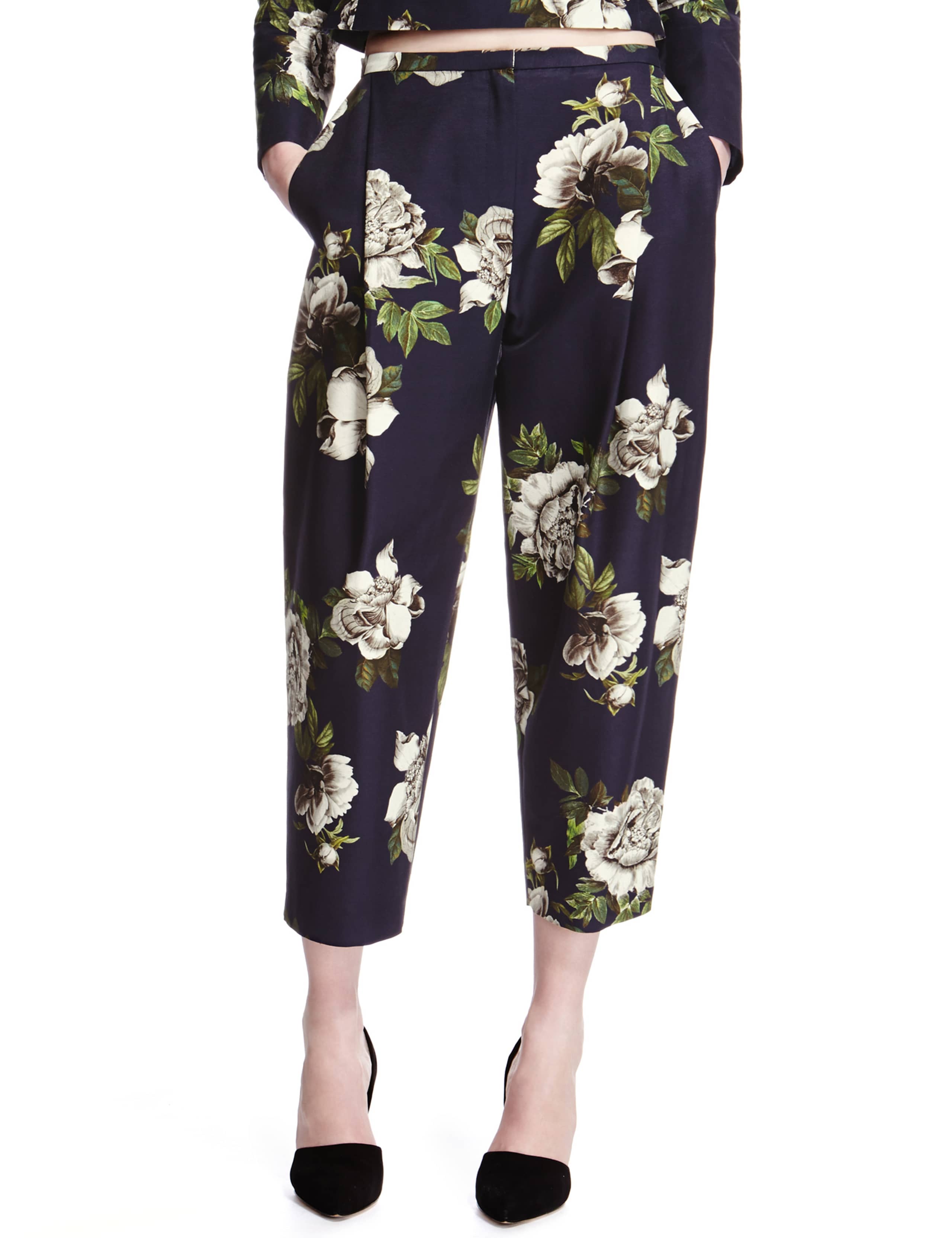 Luxury Cotton Rich Floral Cropped Trousers 1 of 6