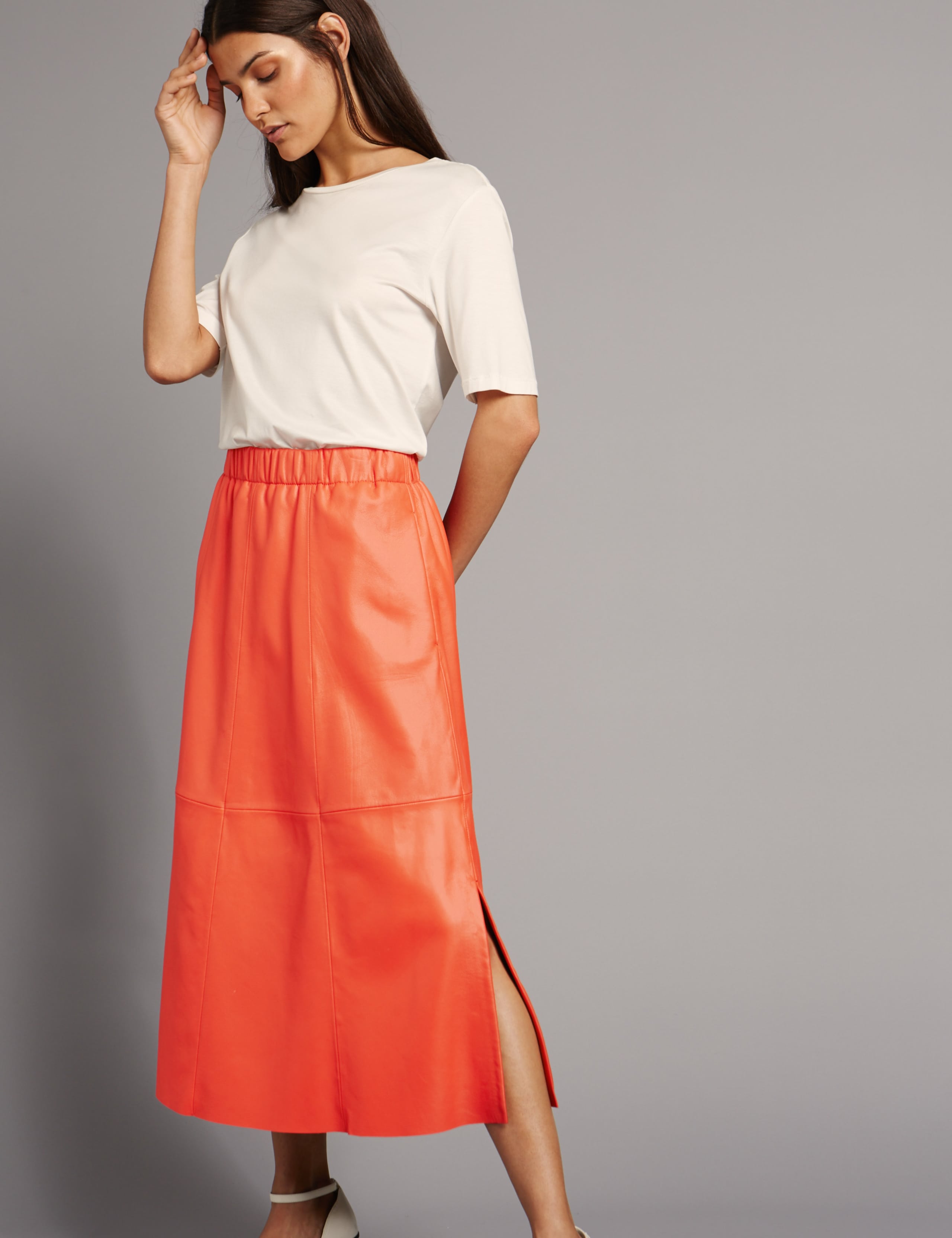 Leather A-Line Midi Skirt 3 of 5