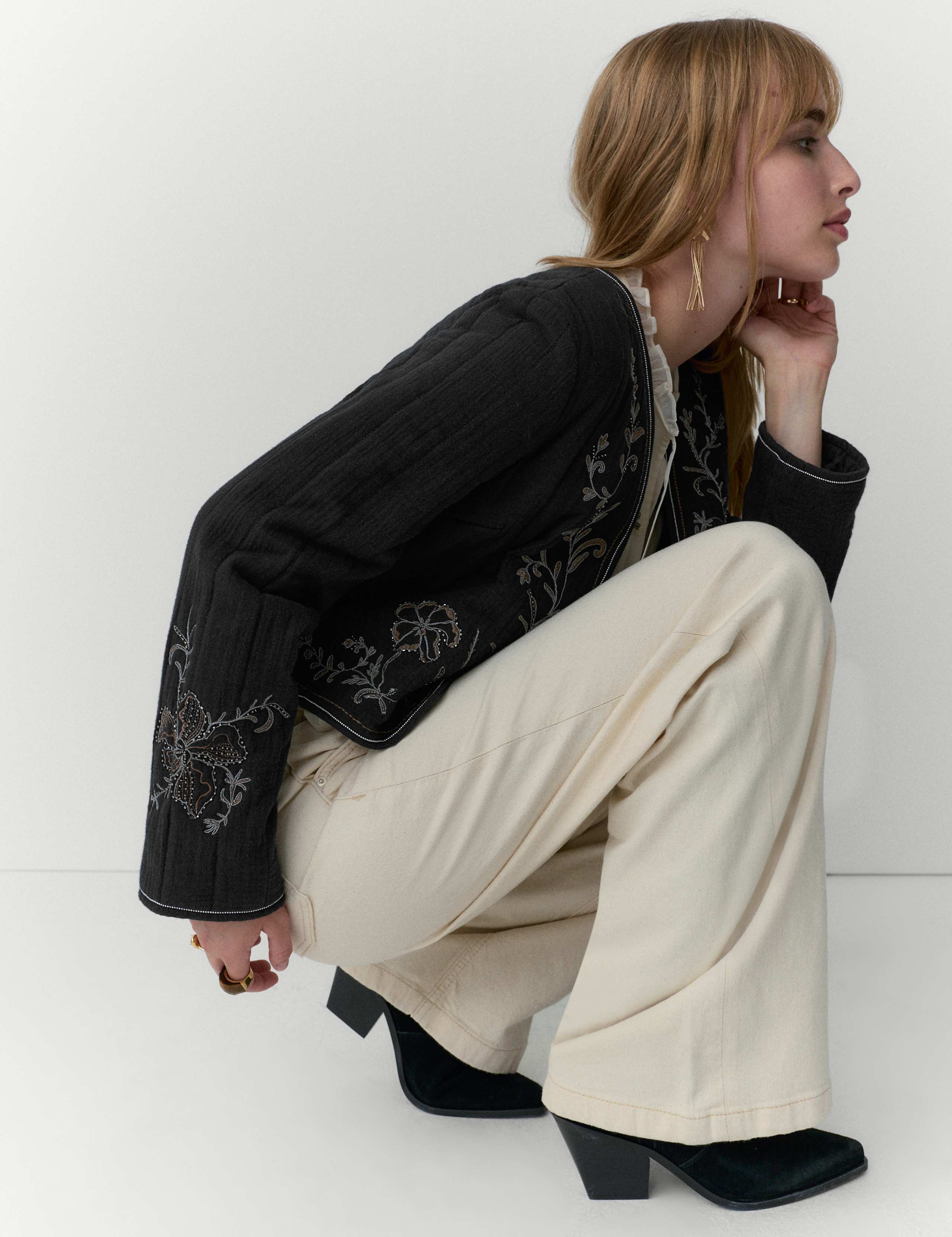 Pure Cotton Embellished Tie Front Jacket 3 of 7