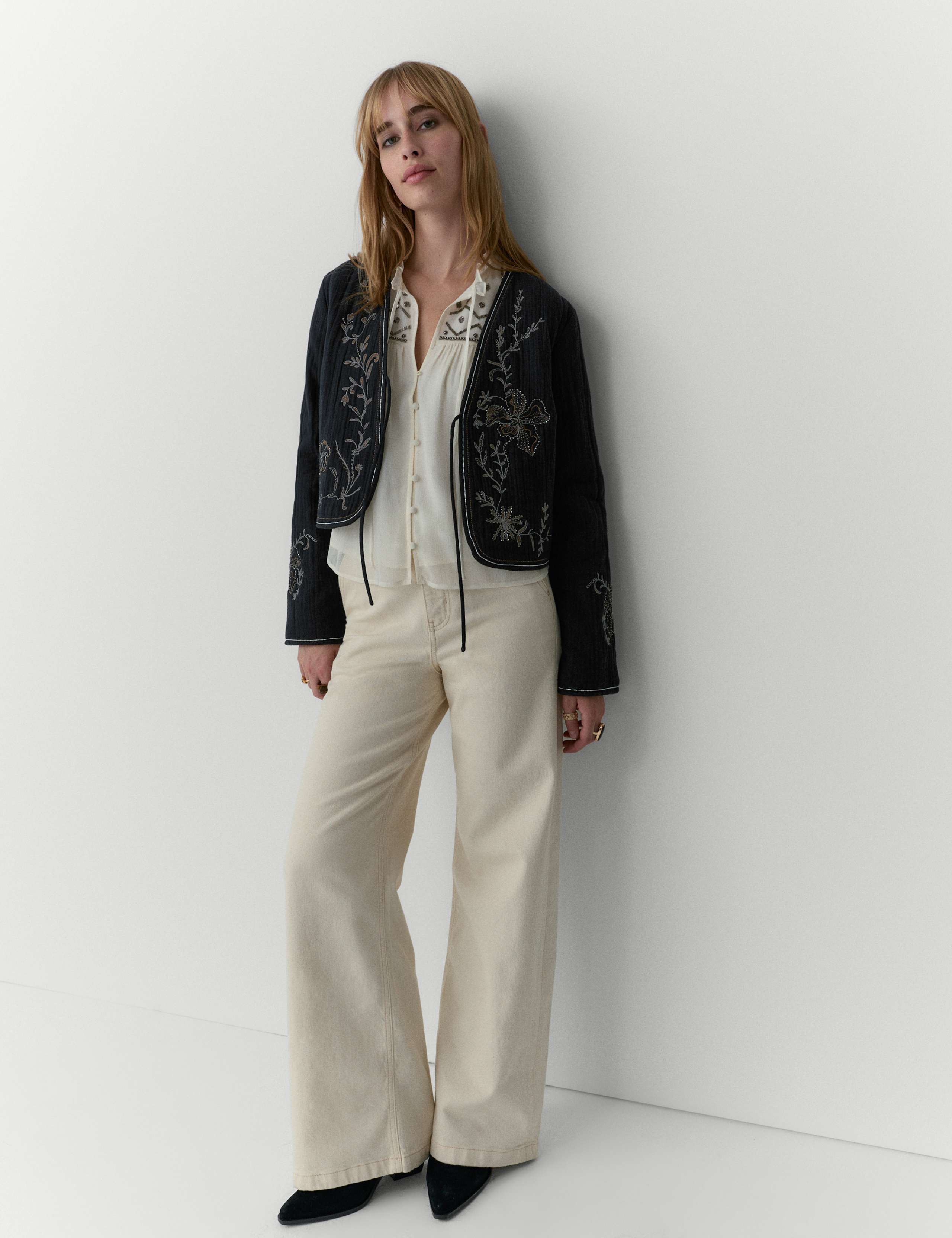 Pure Cotton Embellished Tie Front Jacket 4 of 7