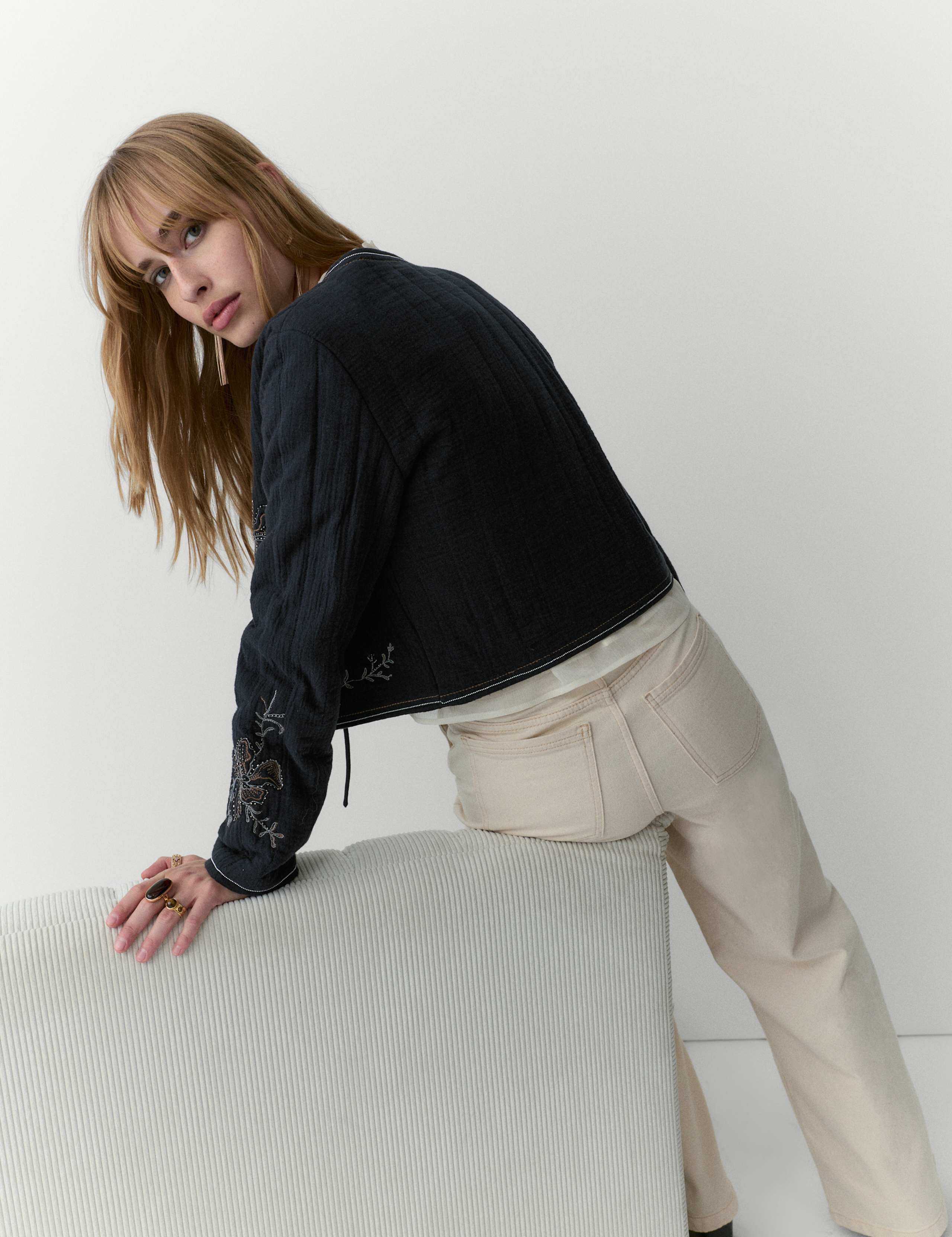 Pure Cotton Embellished Tie Front Jacket 5 of 7