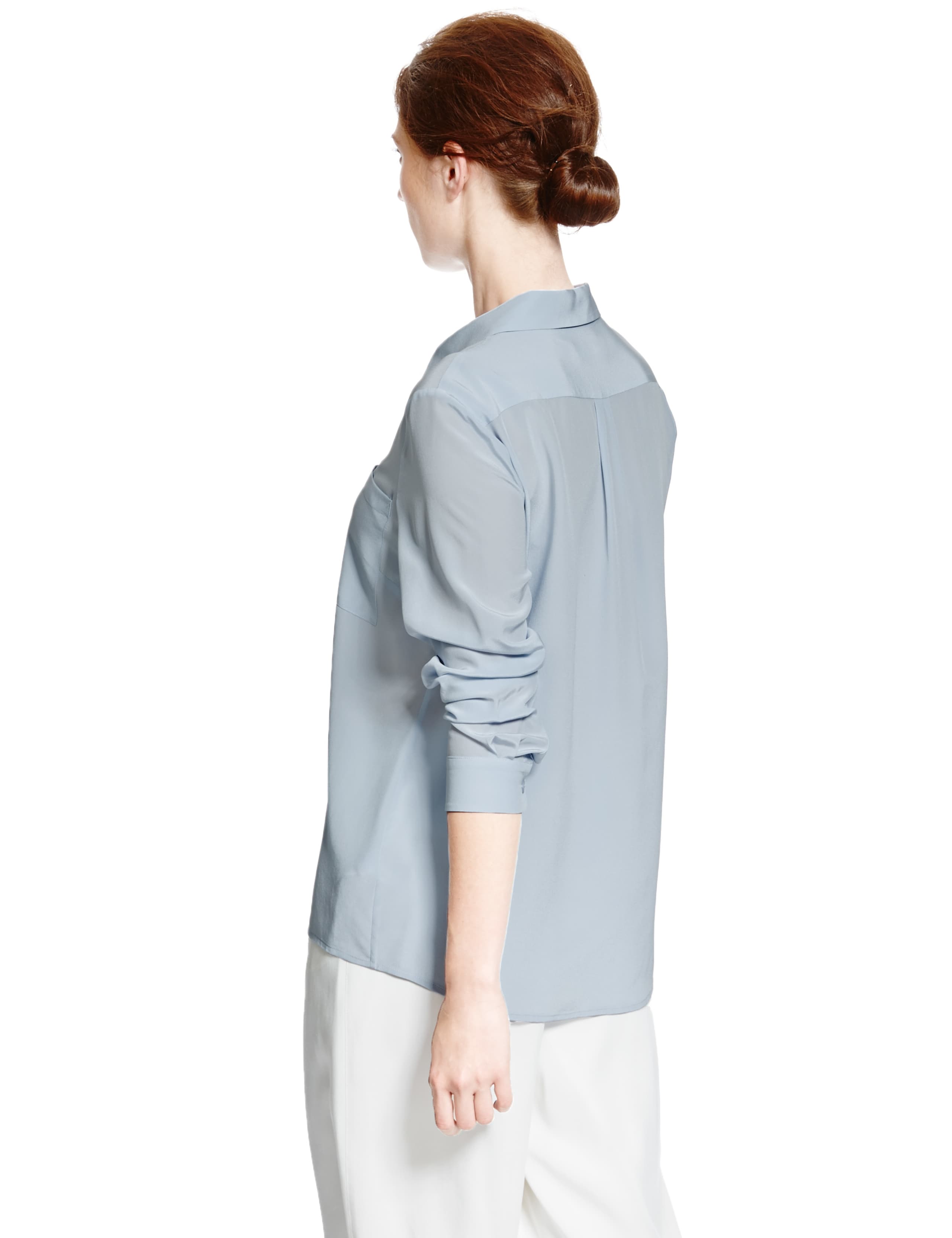 Pure Silk Dipped Hem Long Sleeve Blouse 4 of 4