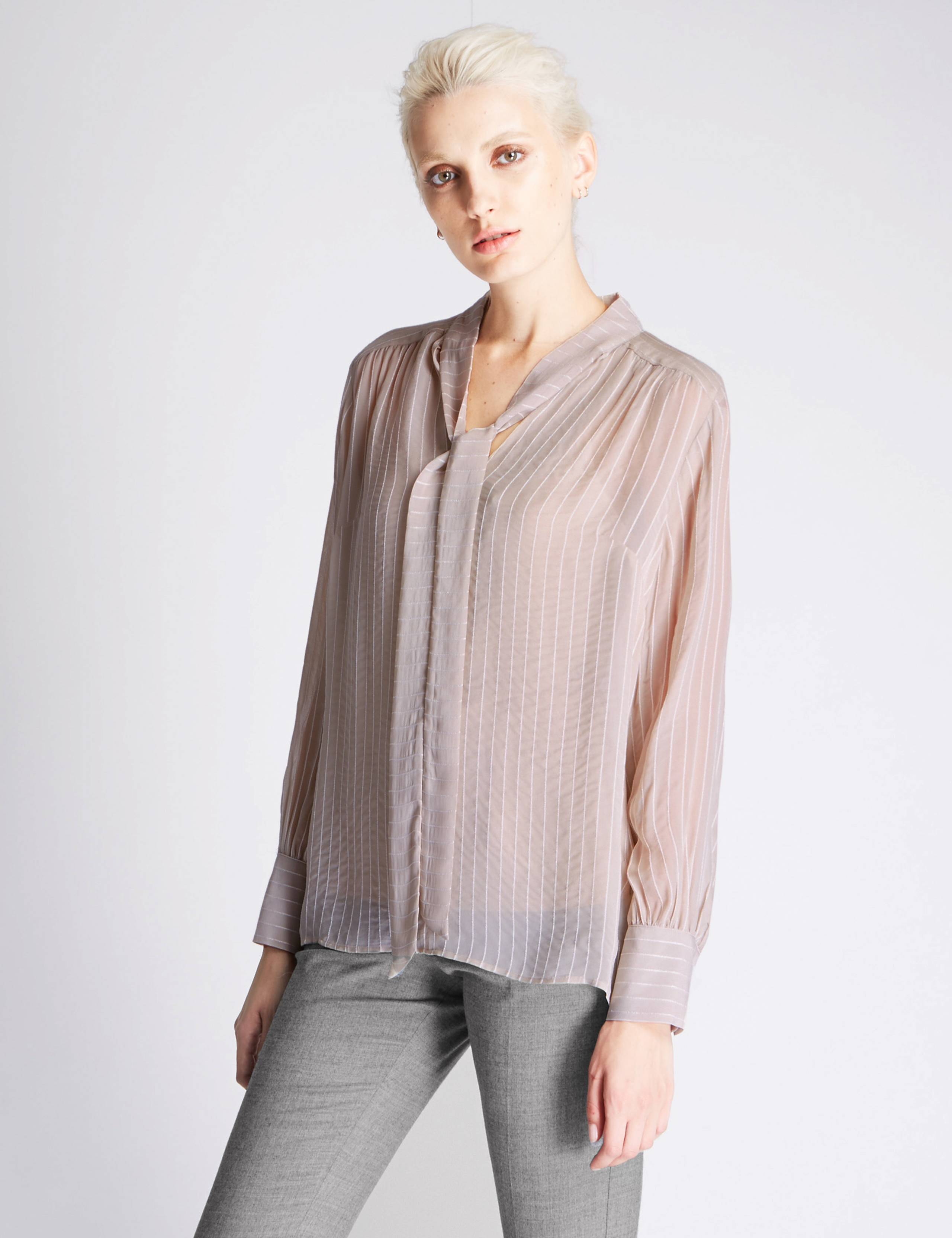 Tie Neck Textured Blouse 1 of 4