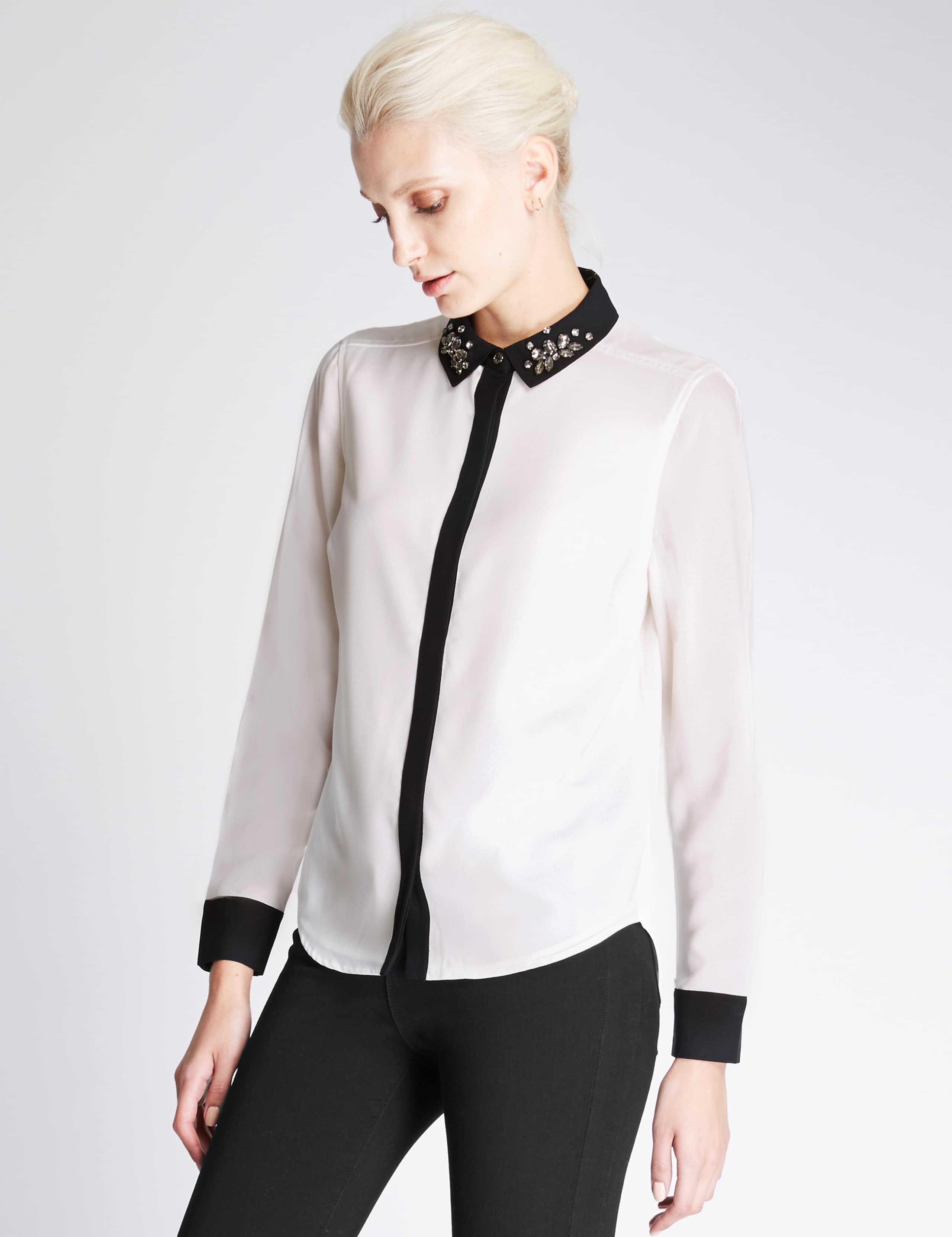 Long Sleeve Embellished Neck Blouse Autograph M&S