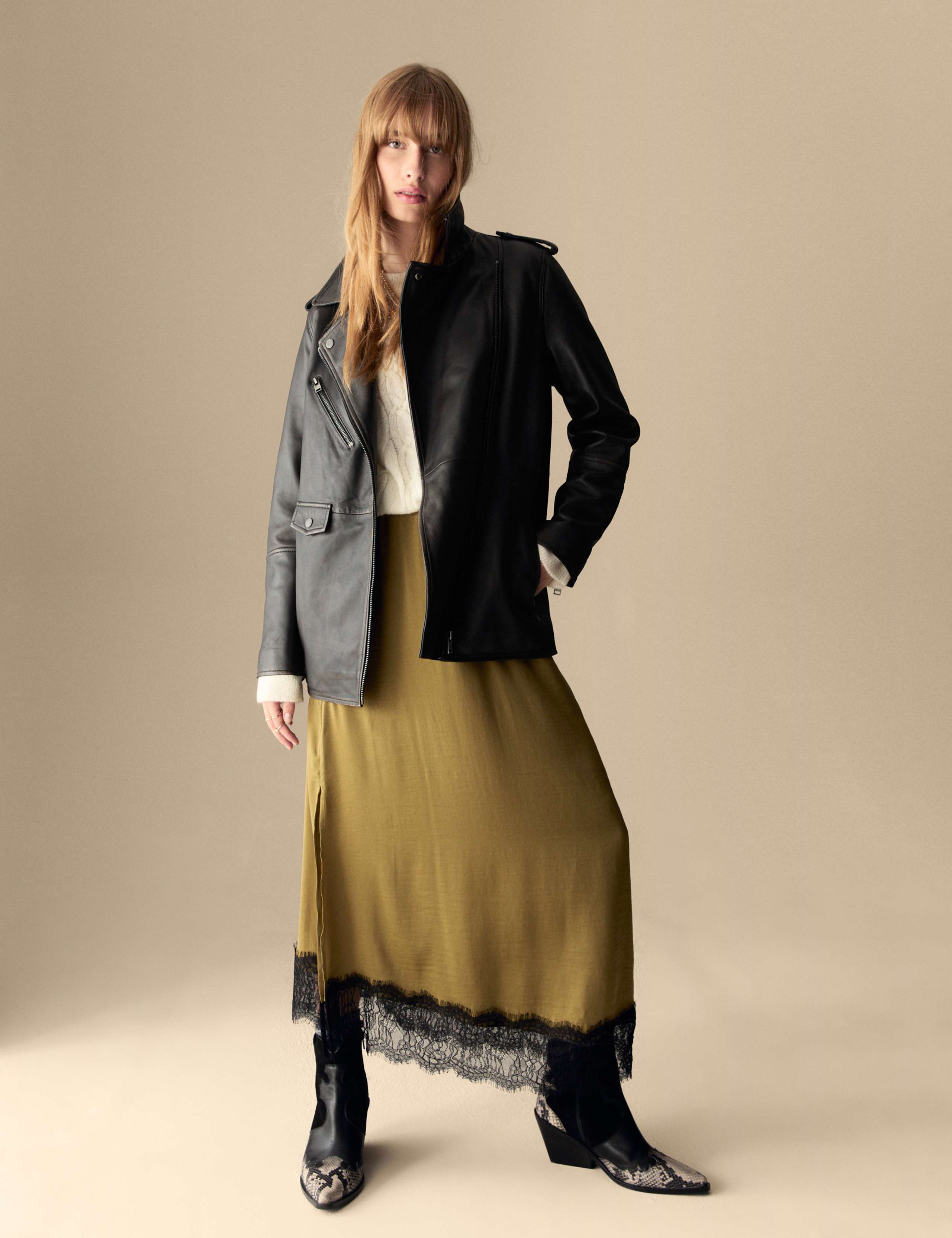 Leather Longline Girlfriend Biker Jacket 3 of 6