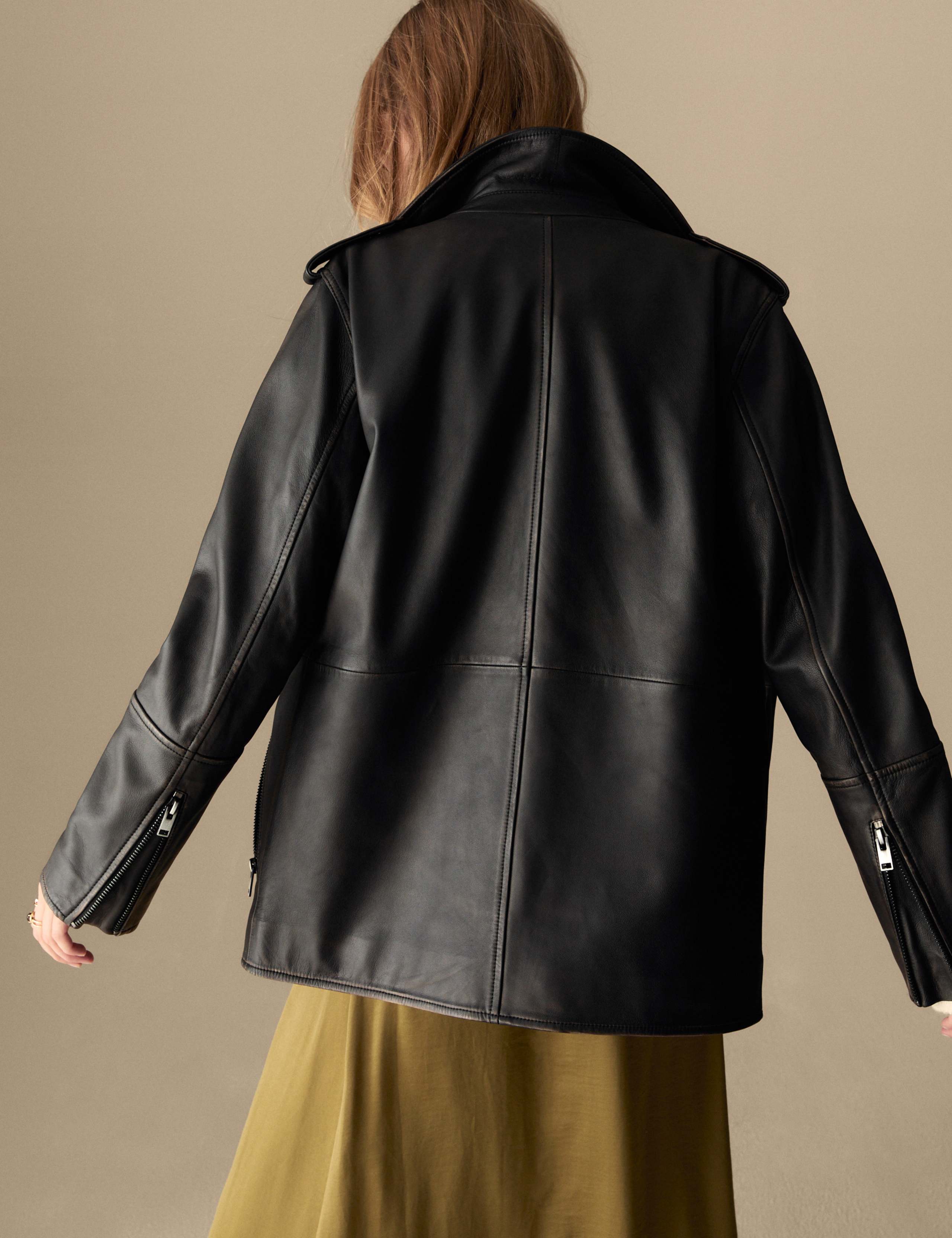 Leather Longline Girlfriend Biker Jacket 5 of 6